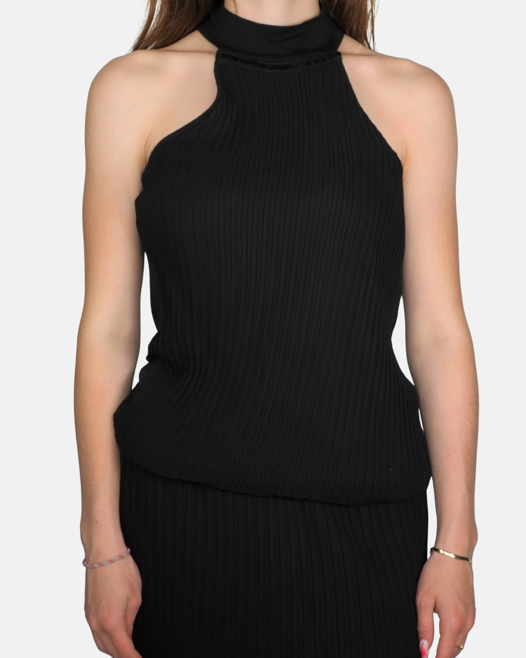 Black Pleated Halter Mini Dress — Project Donna