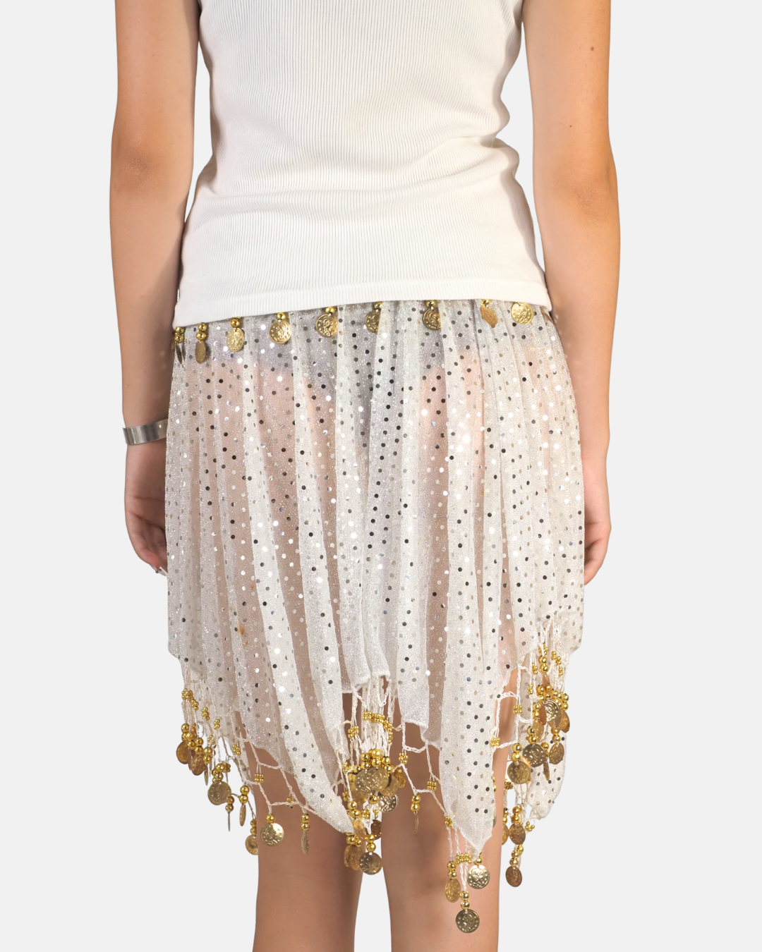 Y2K Silver Sequin Coin Charm Handkerchief Skirt