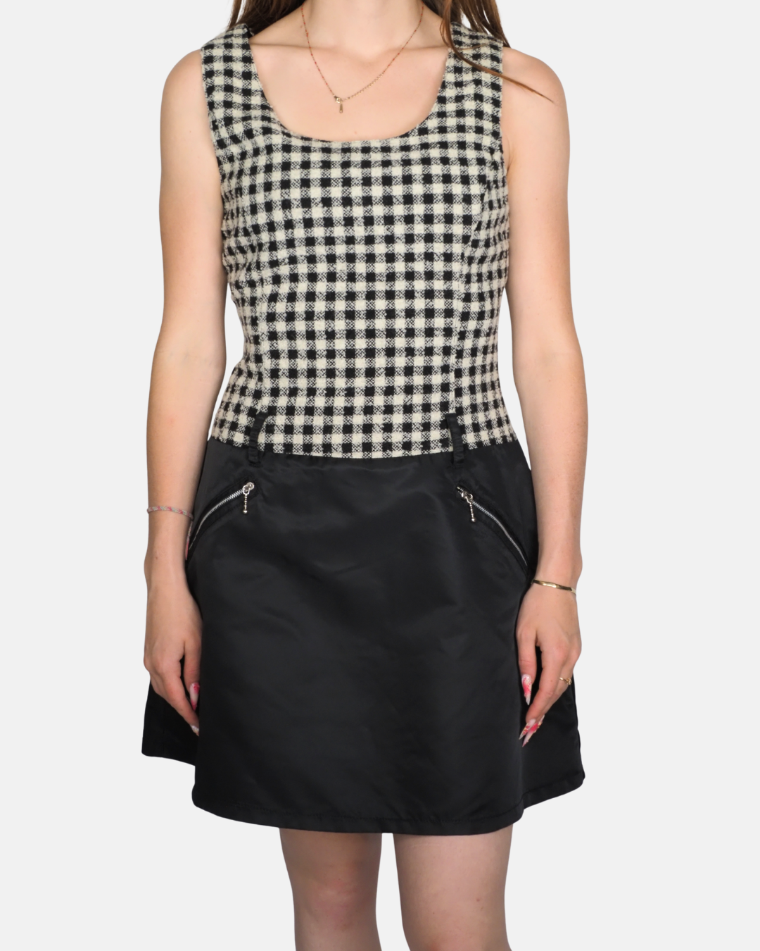 Black & White Gingham Contrast Mini Dress by Tentazione Collection