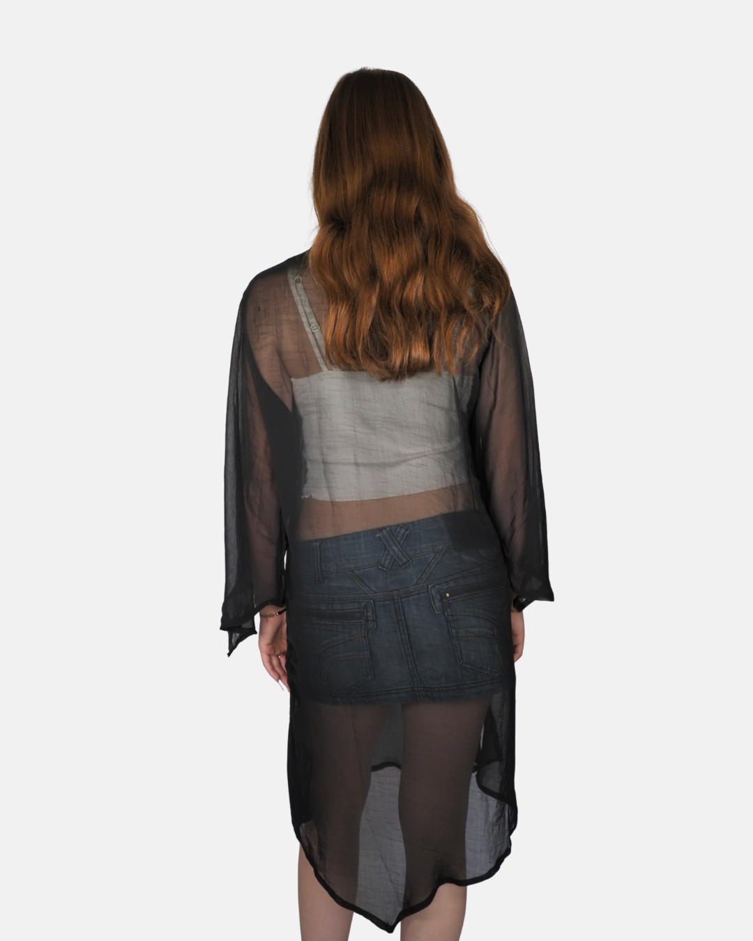 Aqua Mare Black Sheer Embroidered Asymmetric Tunic Top