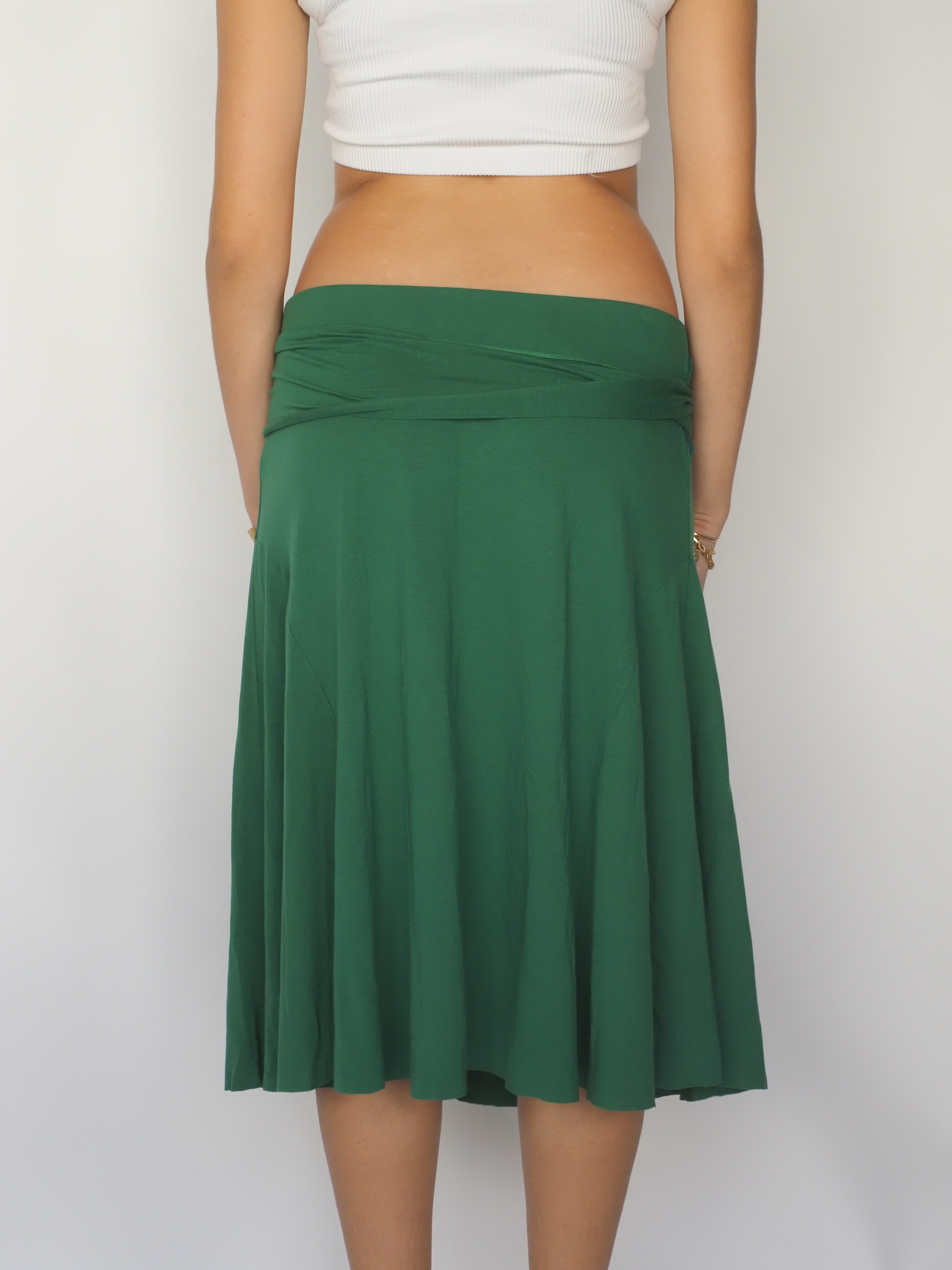 Emerald Green Tie-Front Midi Skirt