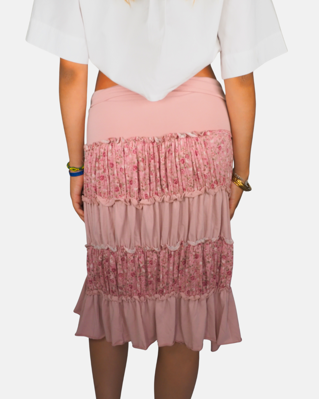 Romantic Rose Patchwork Pink  Midi Skirt