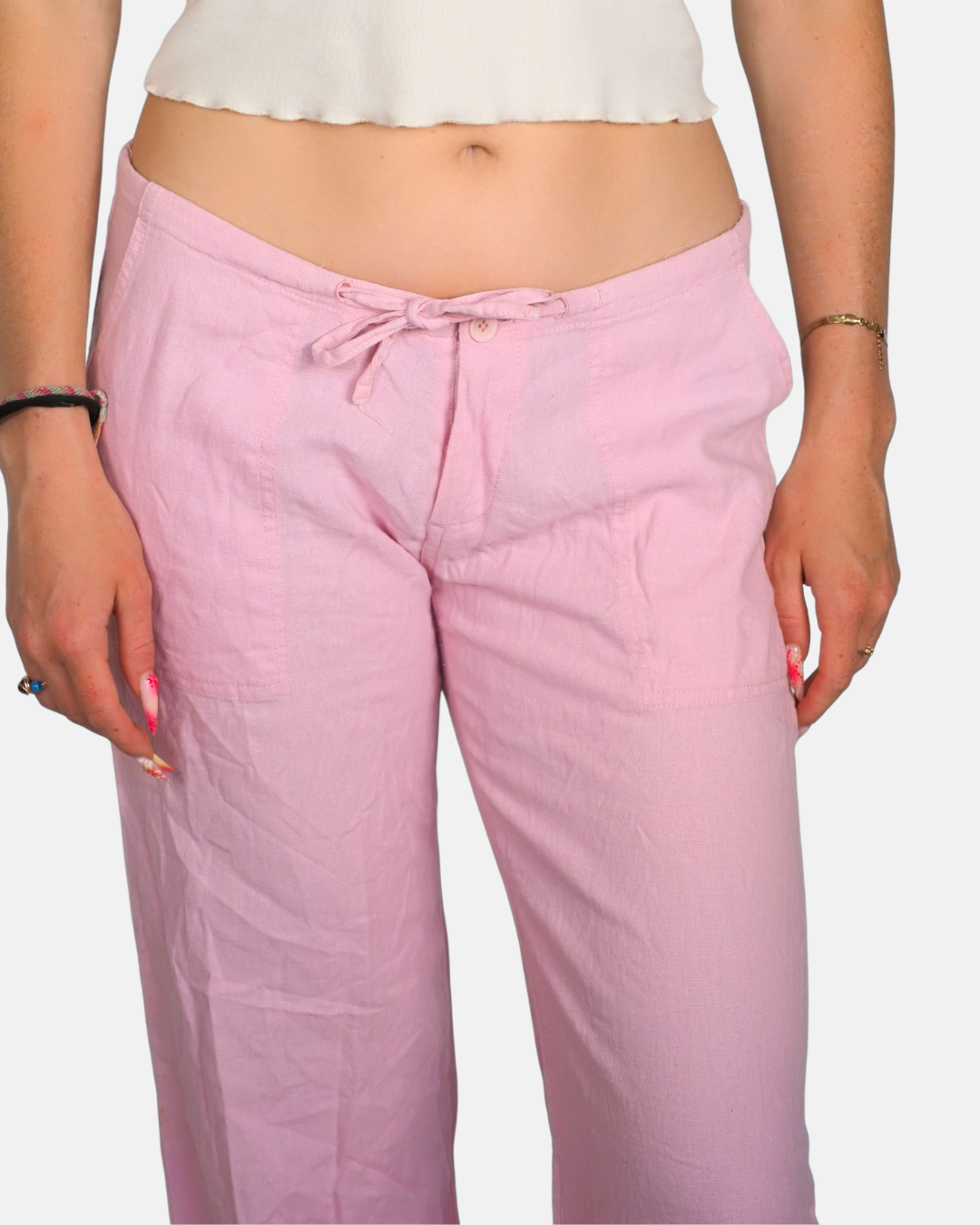 Baby Pink Linen Blend Wide-Leg Trousers by Terranova