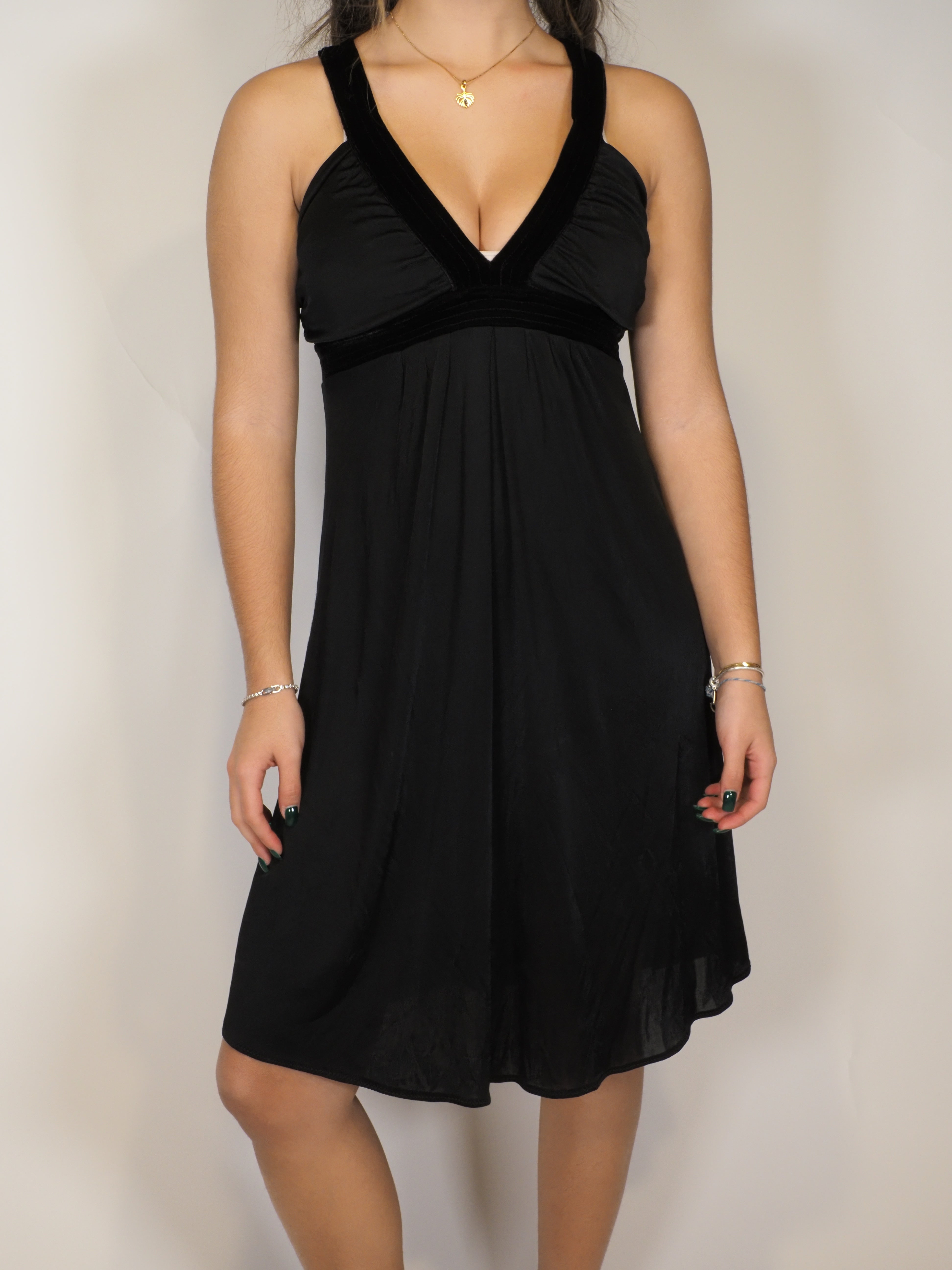 Black Velvet-Trim Halter Dress – Phard