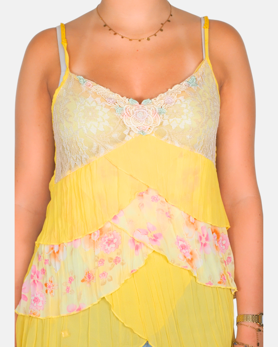 Yellow Fairycore Layered Chiffon Cami Top by Clef de Sol