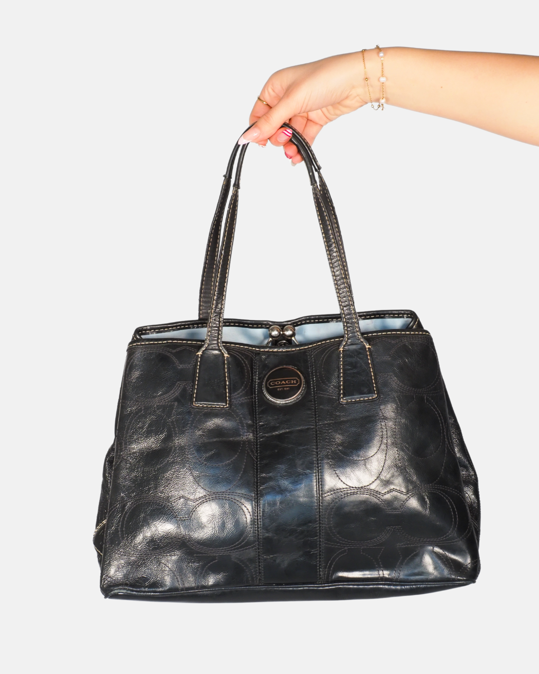 Coach Embossed Patent Leather Tote in Black