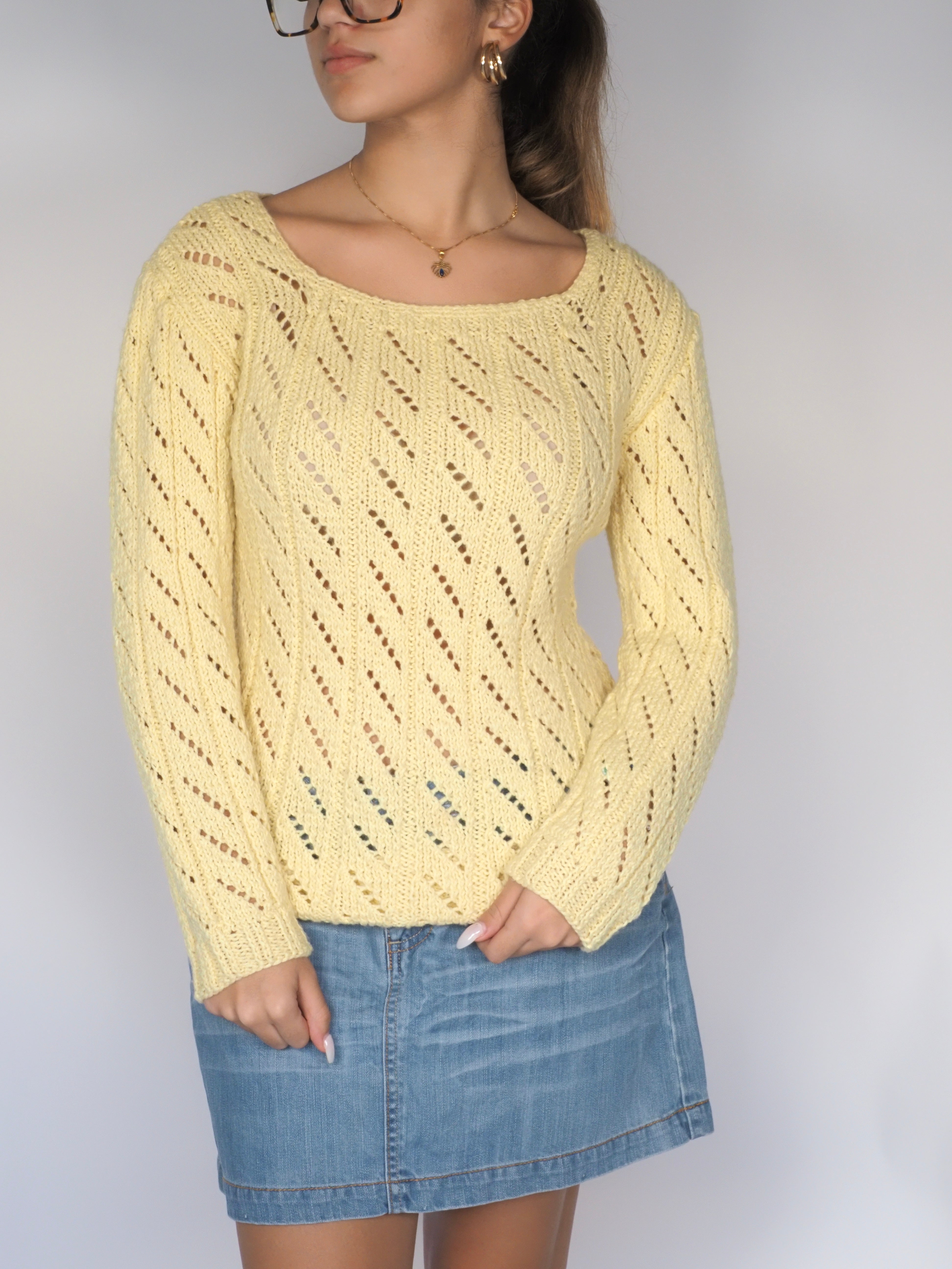 Lemon Sorbet Open-Knit Pullover