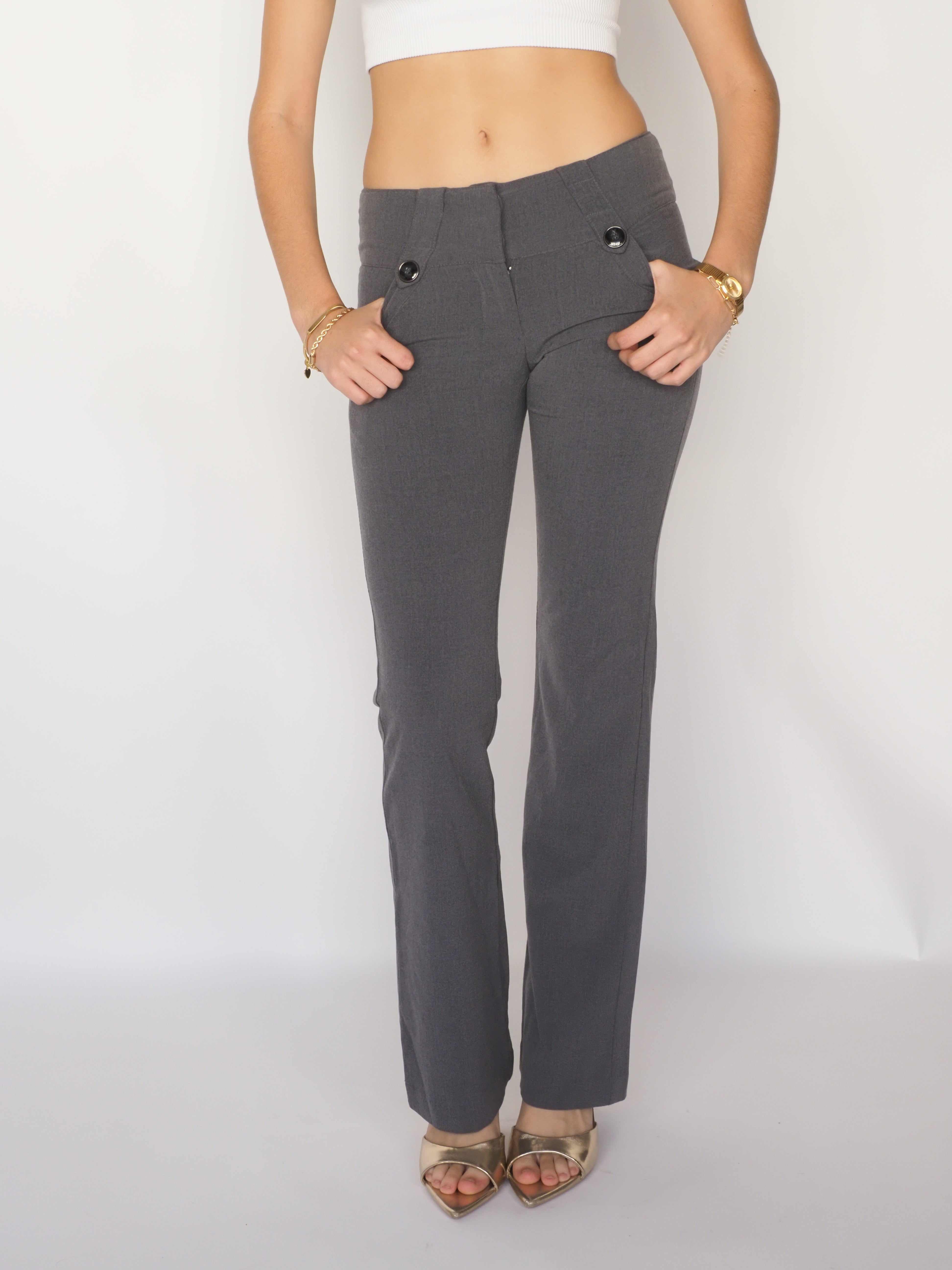 Y2K Low-Rise Button-Pocket Bootcut Trousers – Star Style