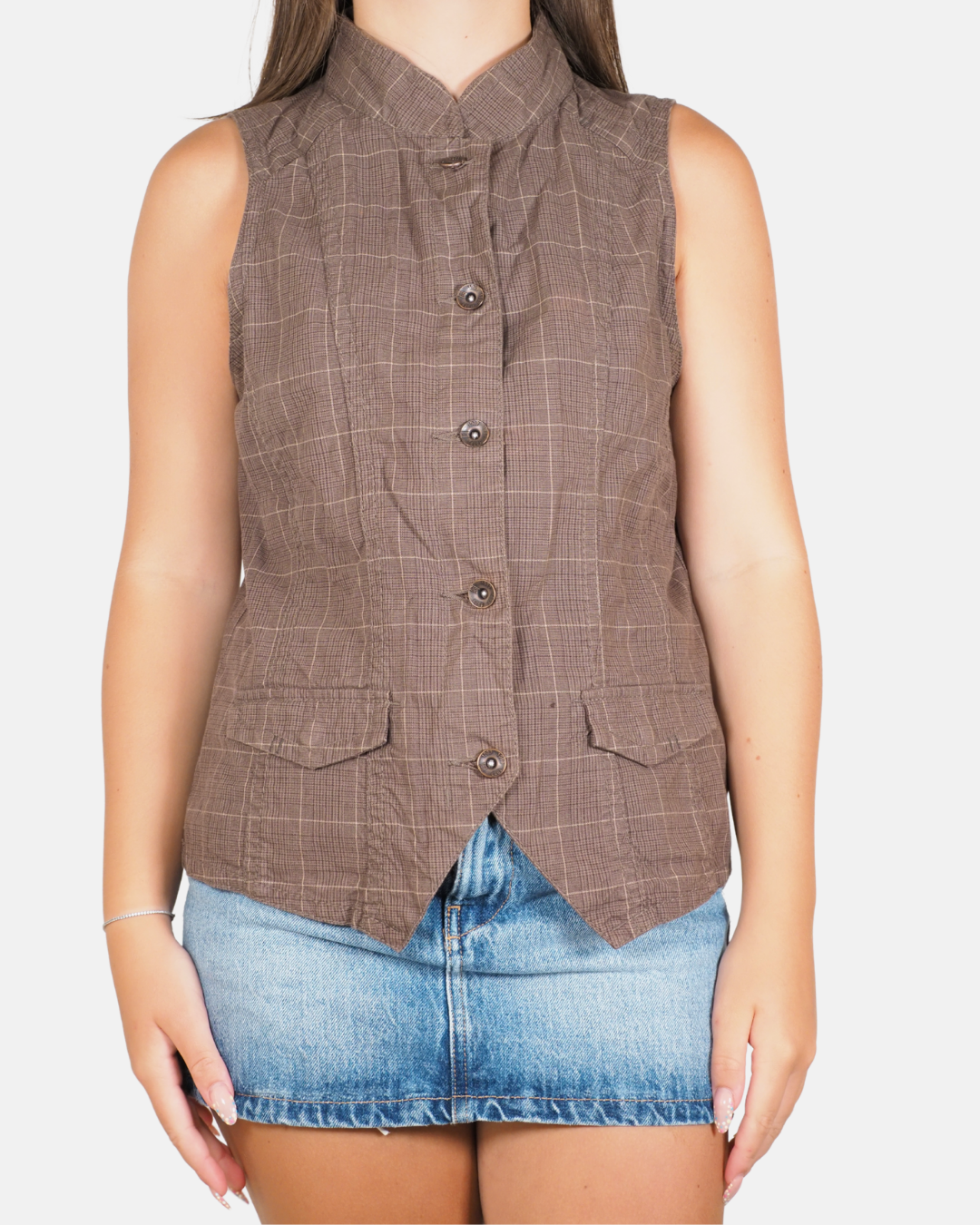 Brown Checked Tailored Waistcoat - CECIL