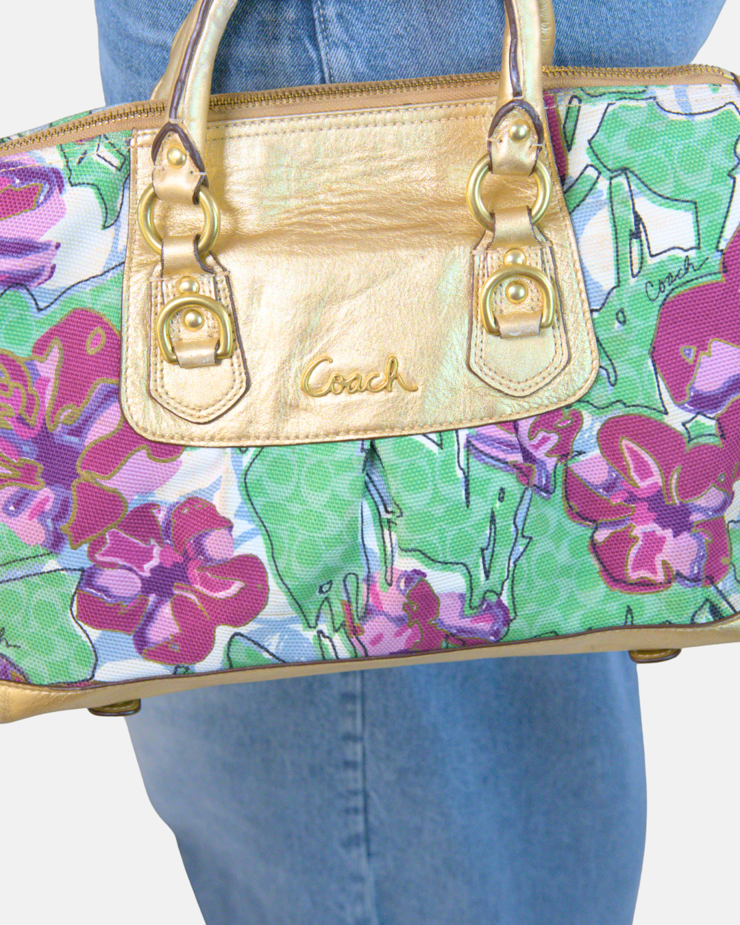 Coach Ashley Floral Canvas & Metallic Gold Leather Satchel – Limited Edition