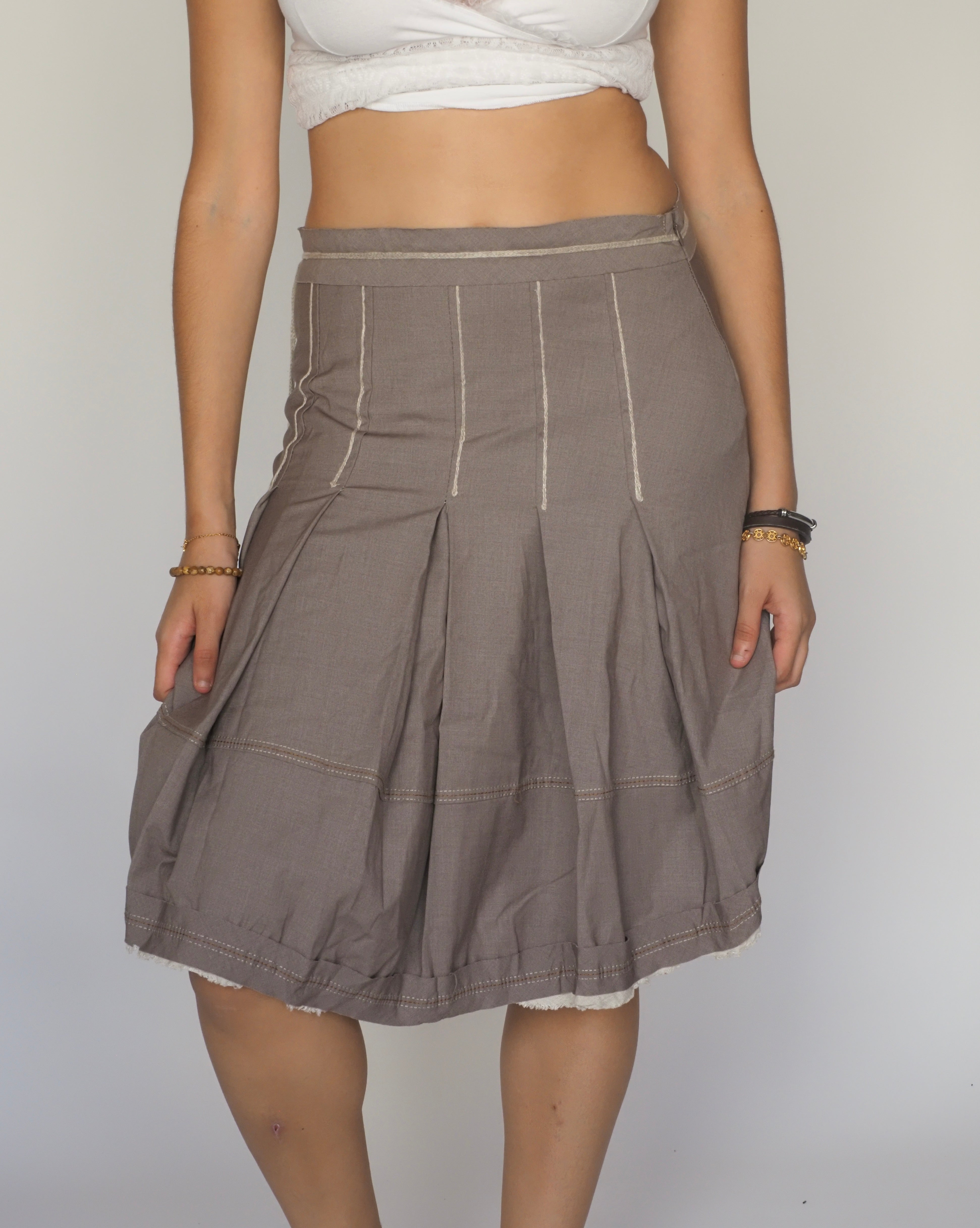 Taupe Pleated Knee-Length Skirt