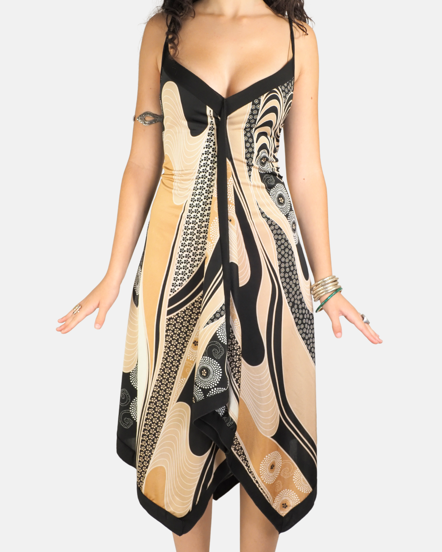 Black & Coral Abstract Handkerchief Dress - Sandro Ferrone