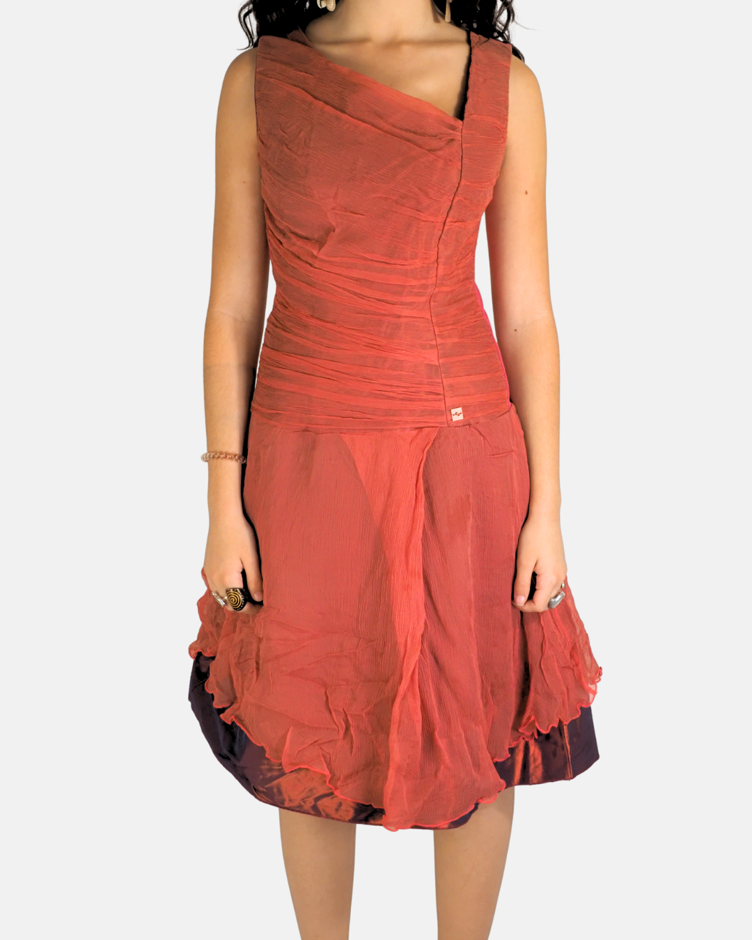 Terracotta Ruched Layered Midi Dress - Giorgia & Johns