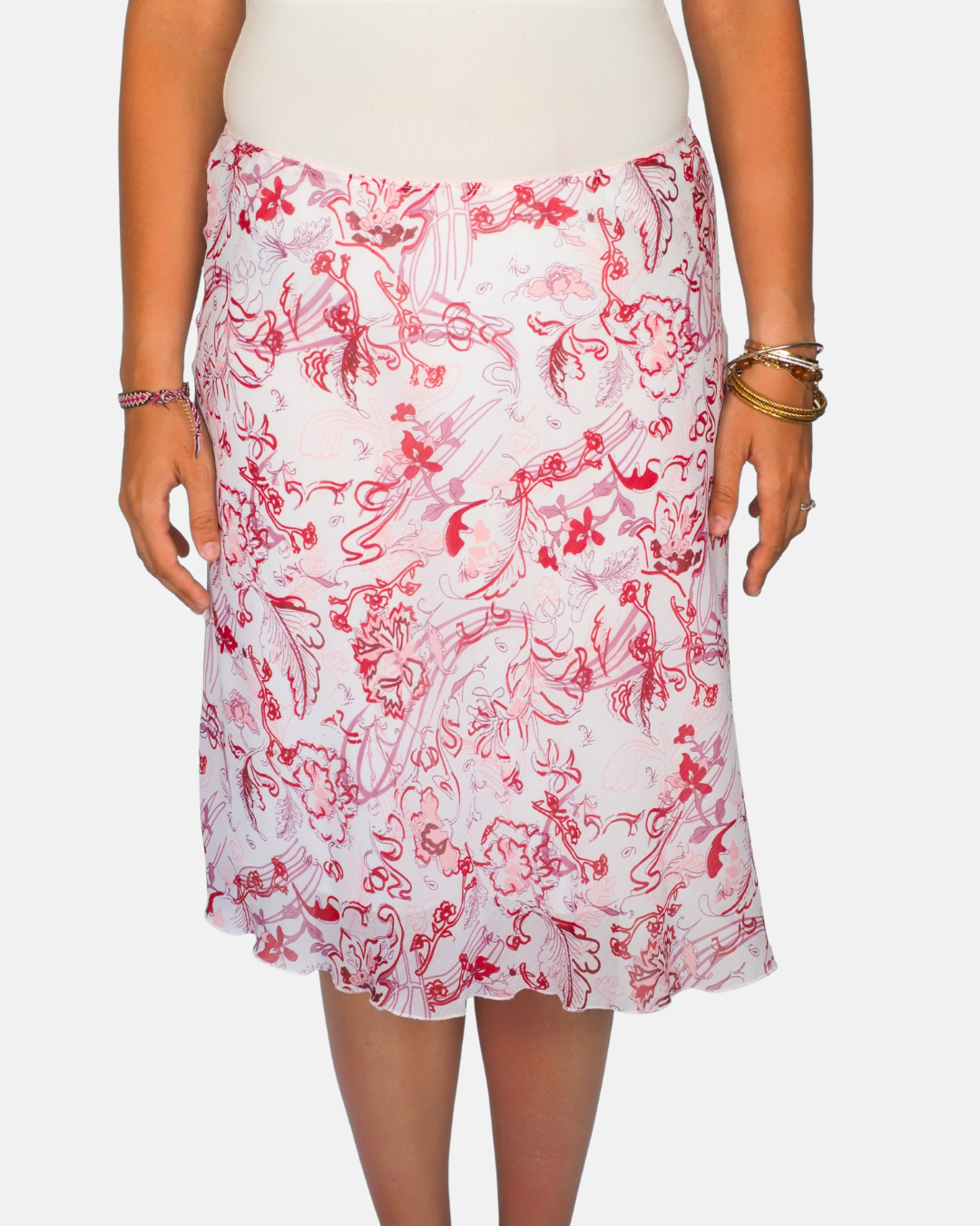Pink Floral Y2K Midi Skirt by Blue Motion