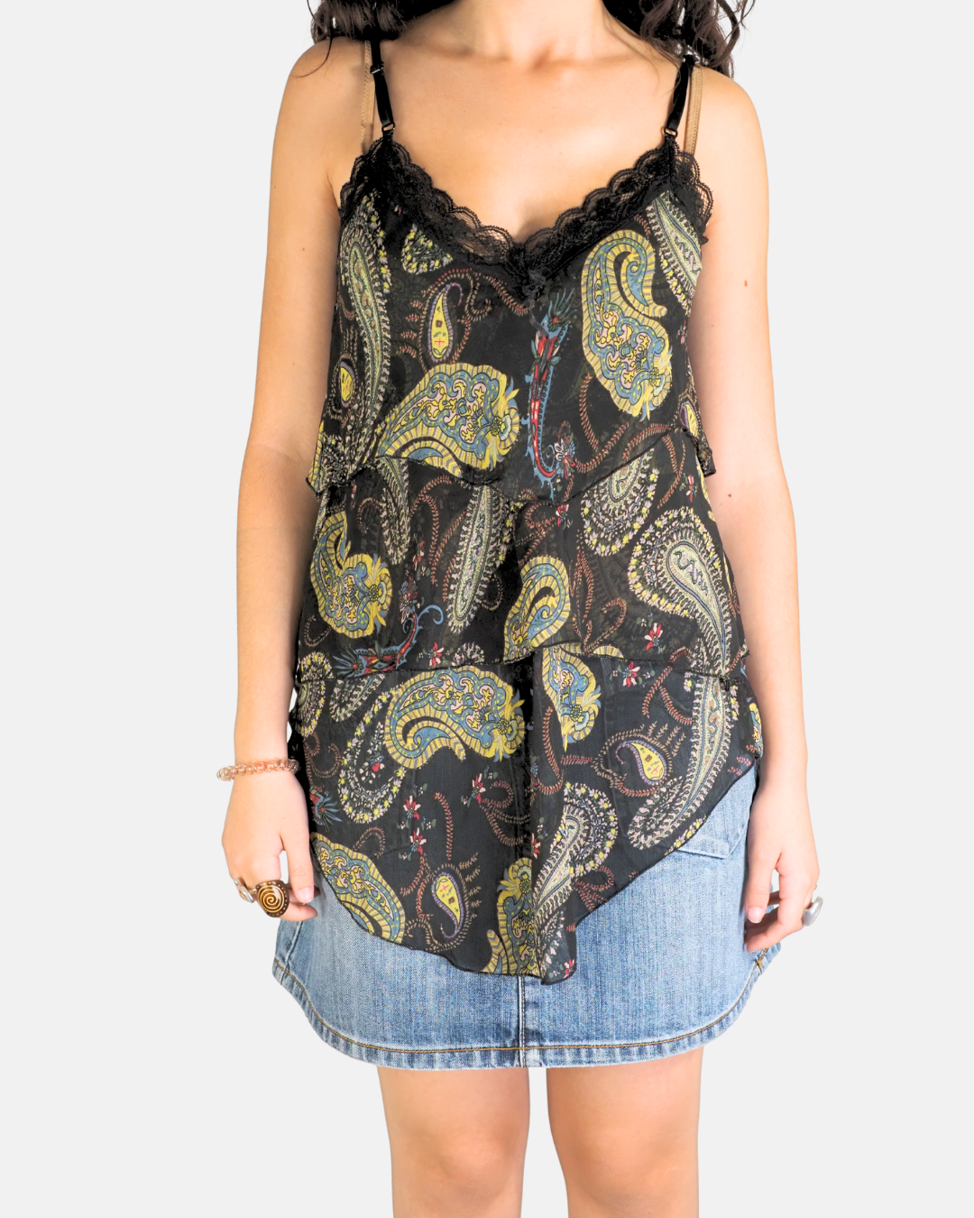 Black Paisley Lace Layered Top - Blu Deise
