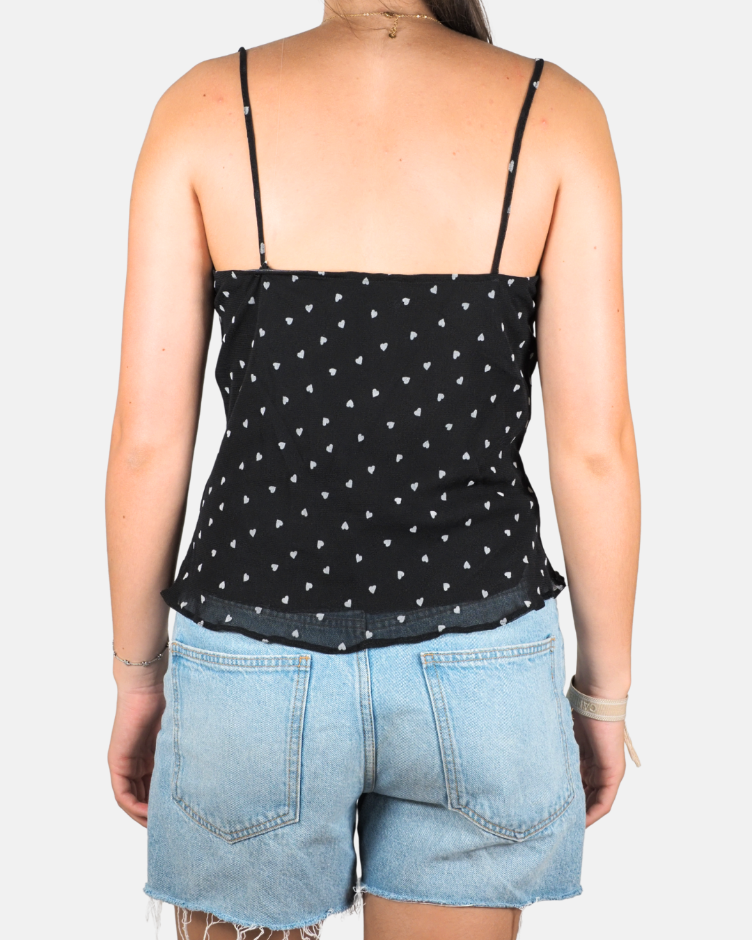 Heart Print Lace Trim Cami Top - TORERO
