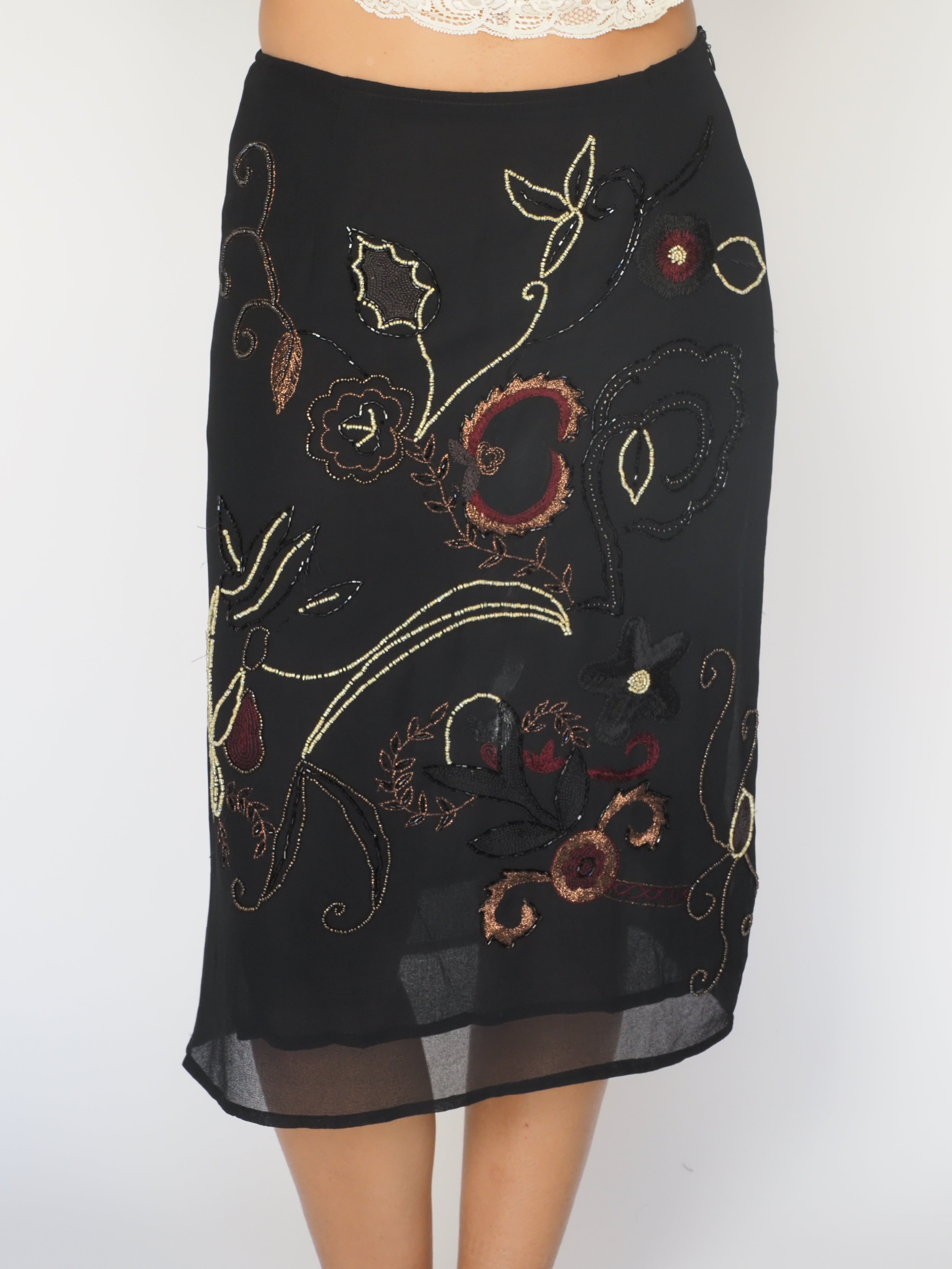 Black Sheer Floral Embroidered Midi Skirt – Mötivi