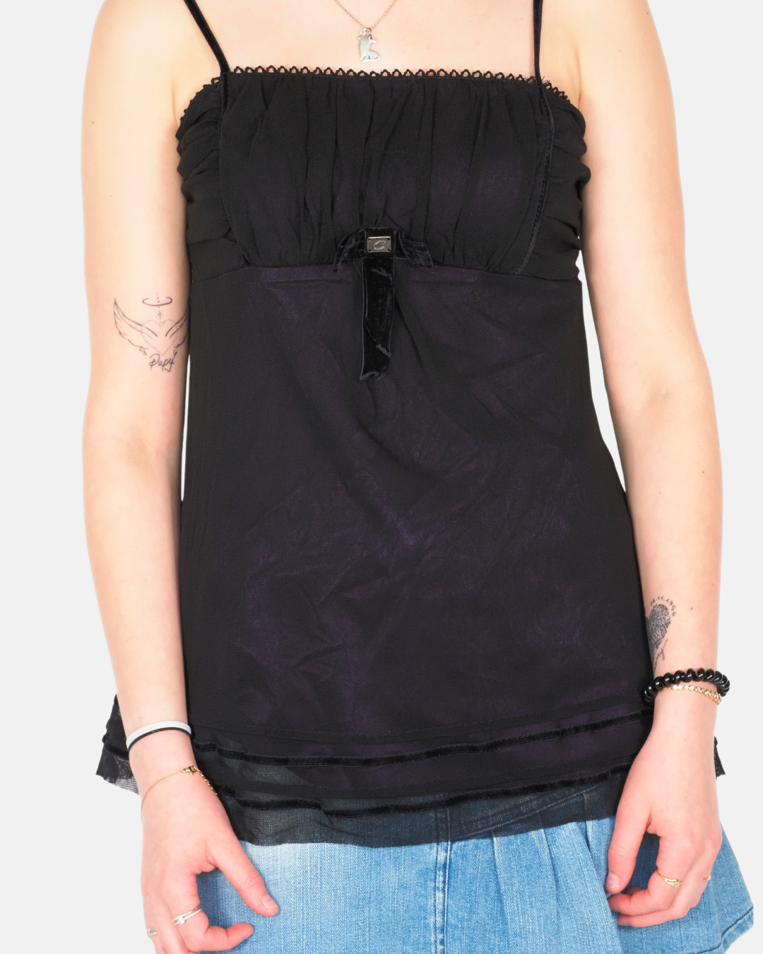 Coconuda Black Sheer Layered Camisole Top