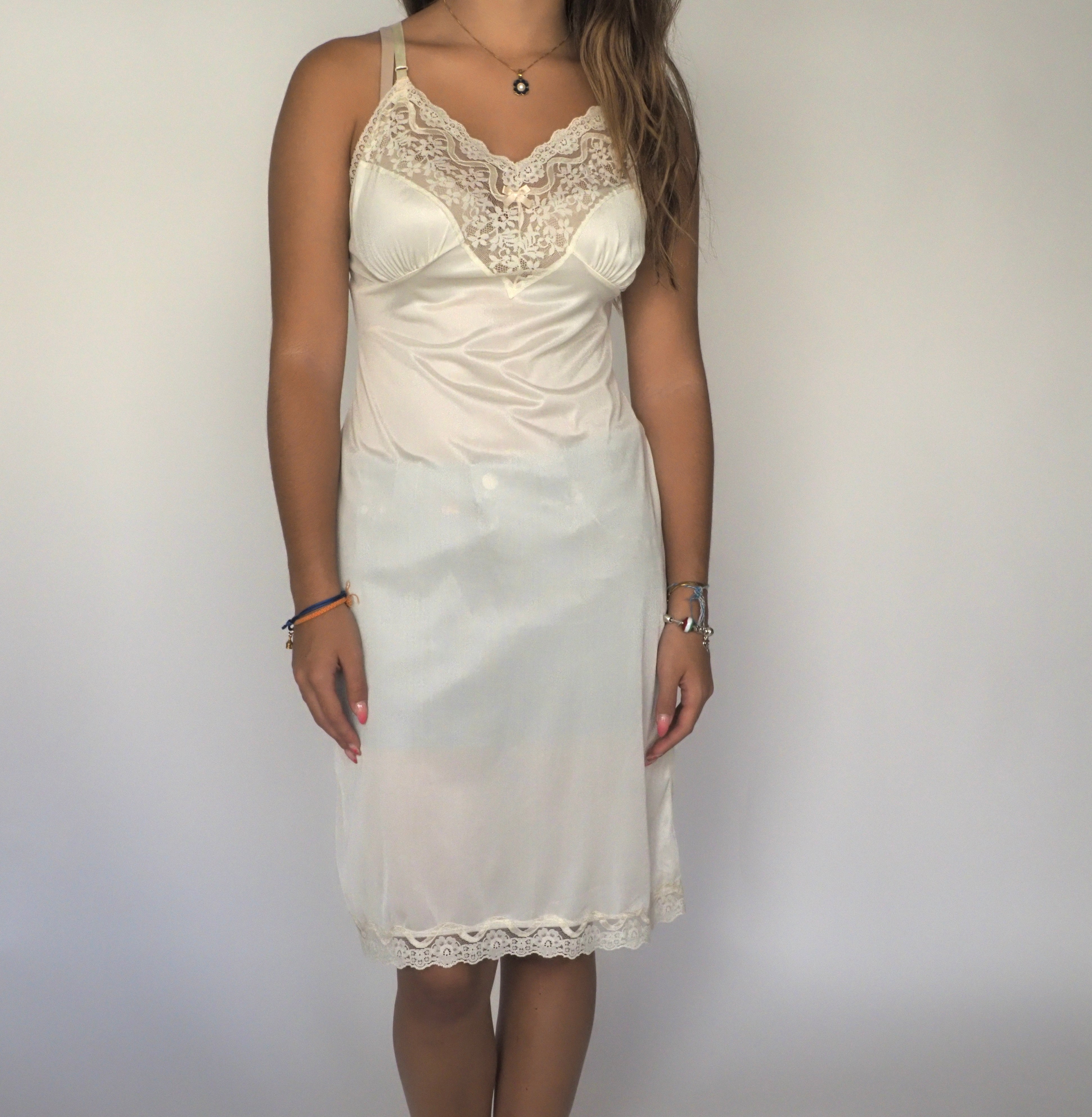 Ivory Satin & Lace Midi Slip Dress – Fortune