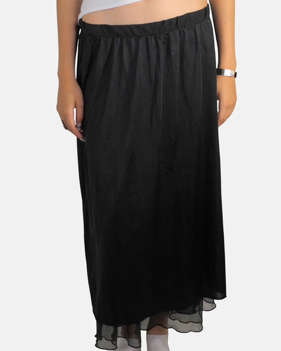Y2K Black Sheer Layered Maxi Skirt