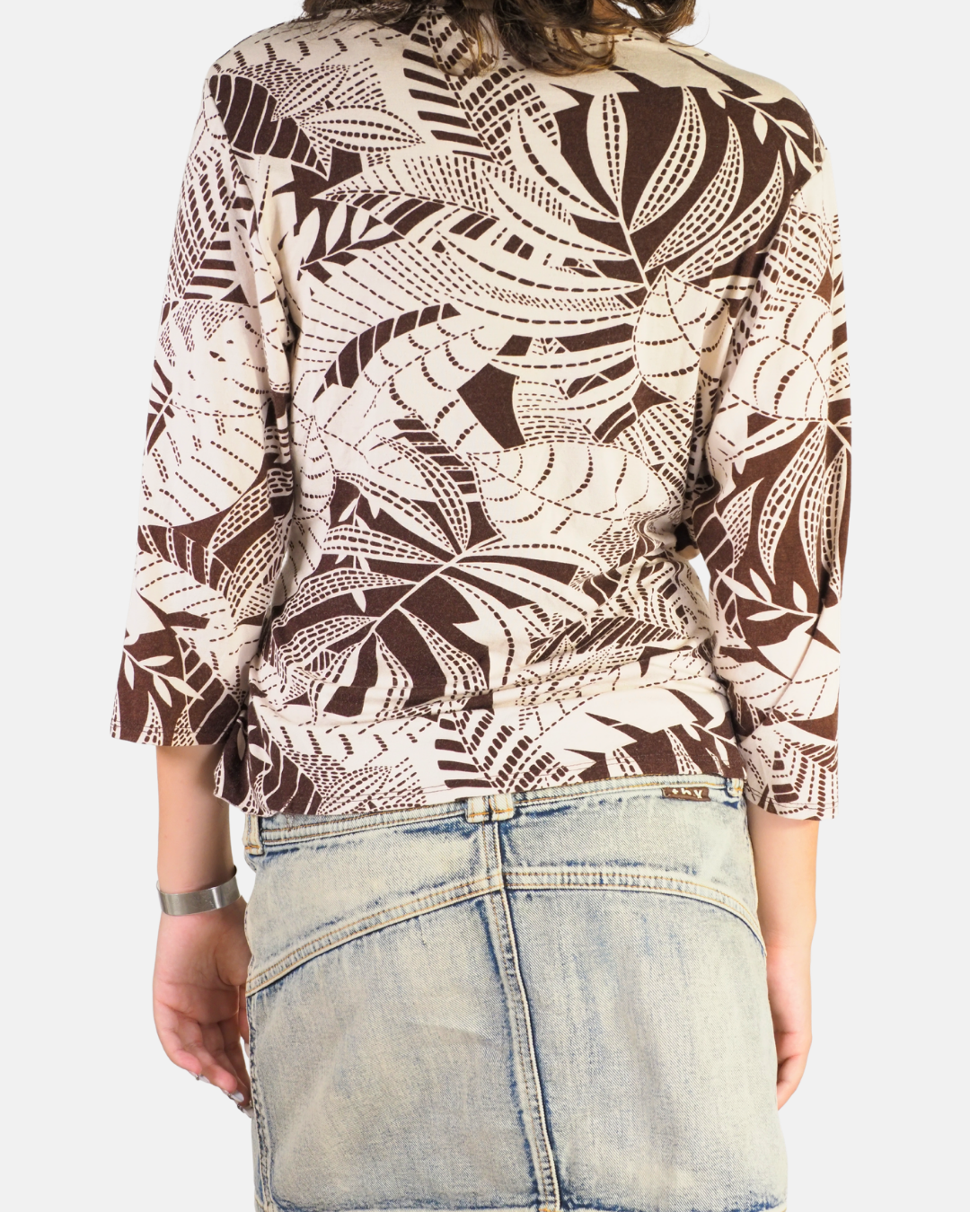 Y2K Brown & Cream Wrap Top - Wallis