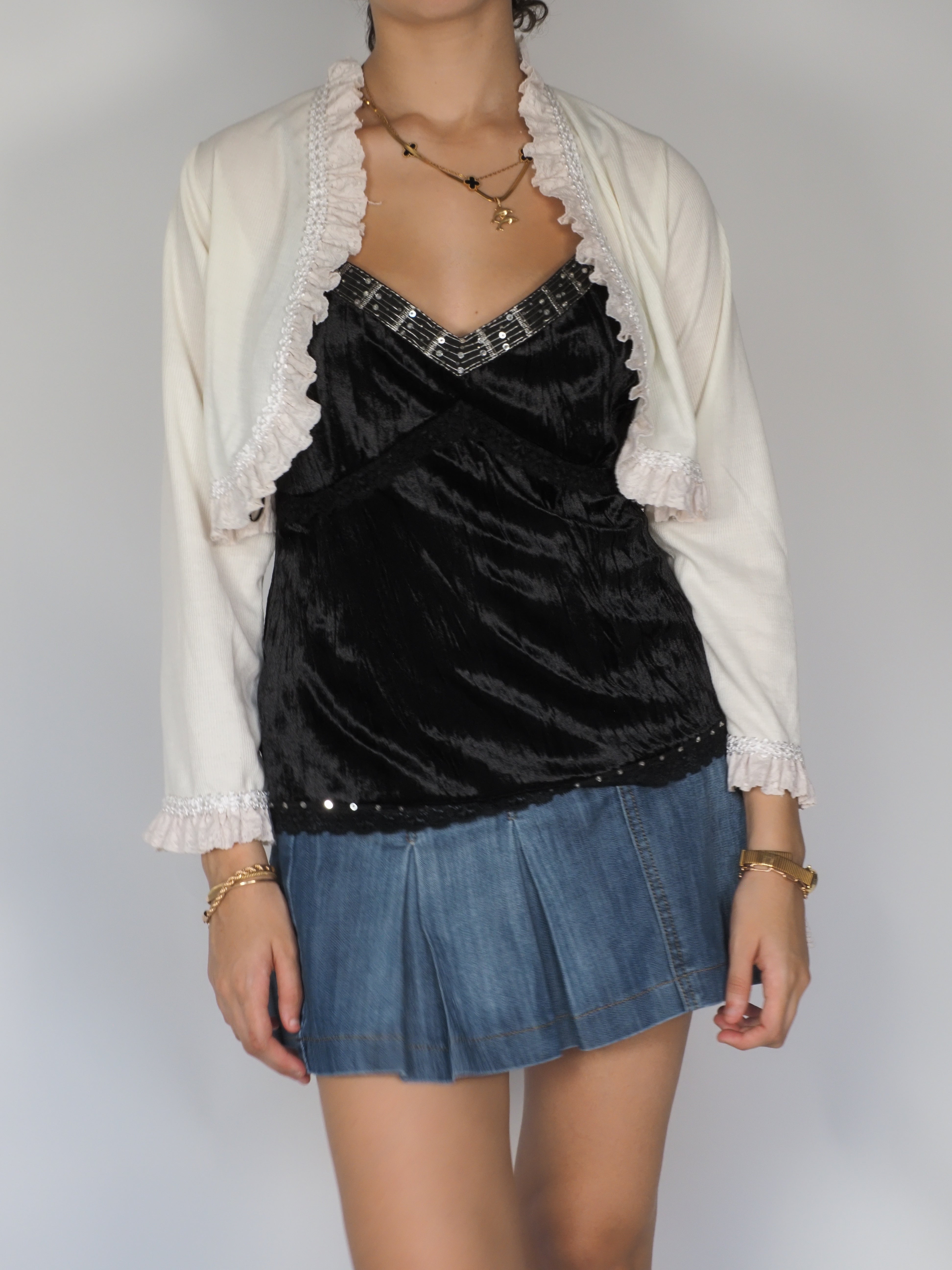 Ruffled Cream Cropped Cardigan