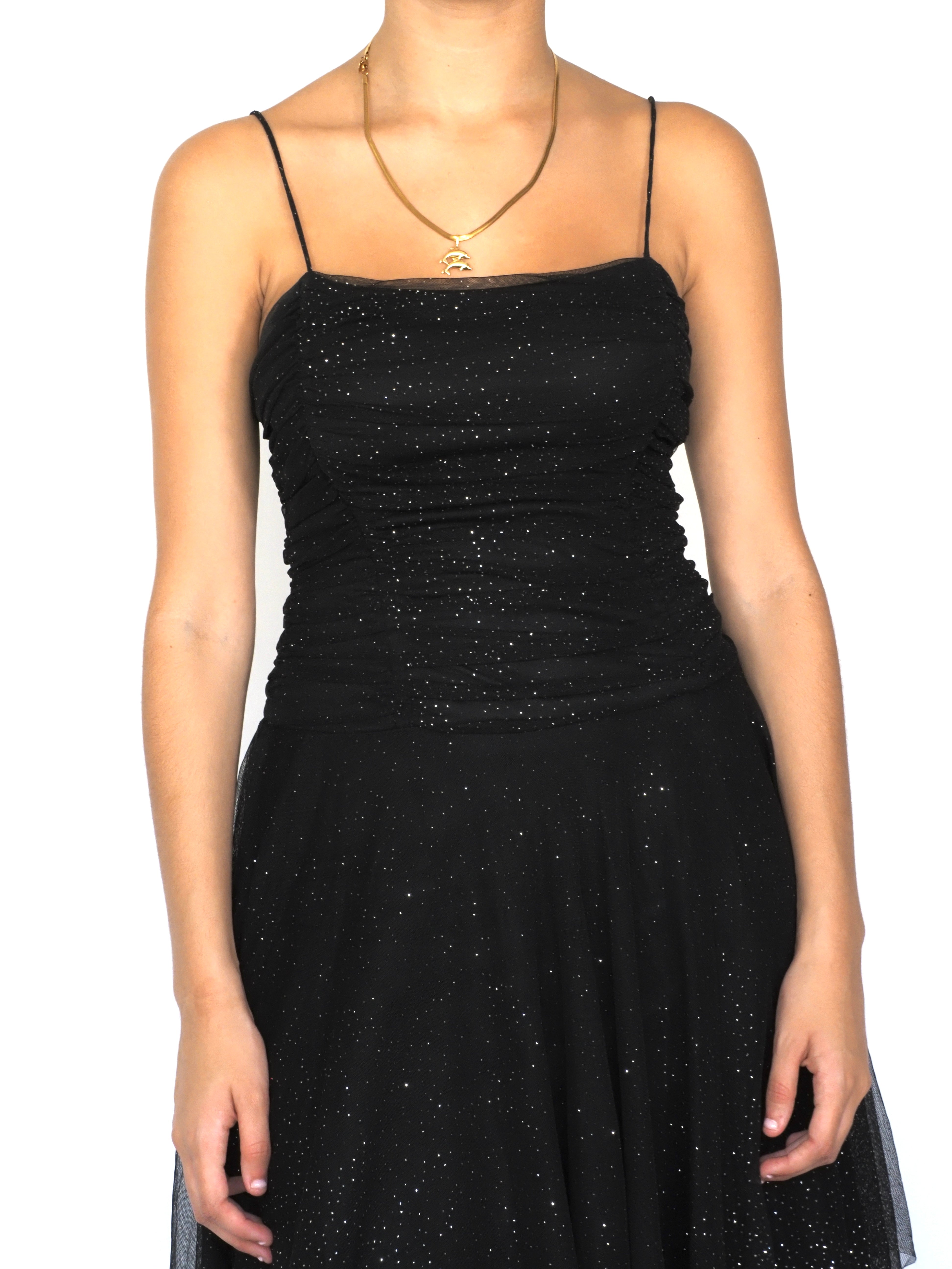 Ynes Black Glitter Mesh Handkerchief Dress