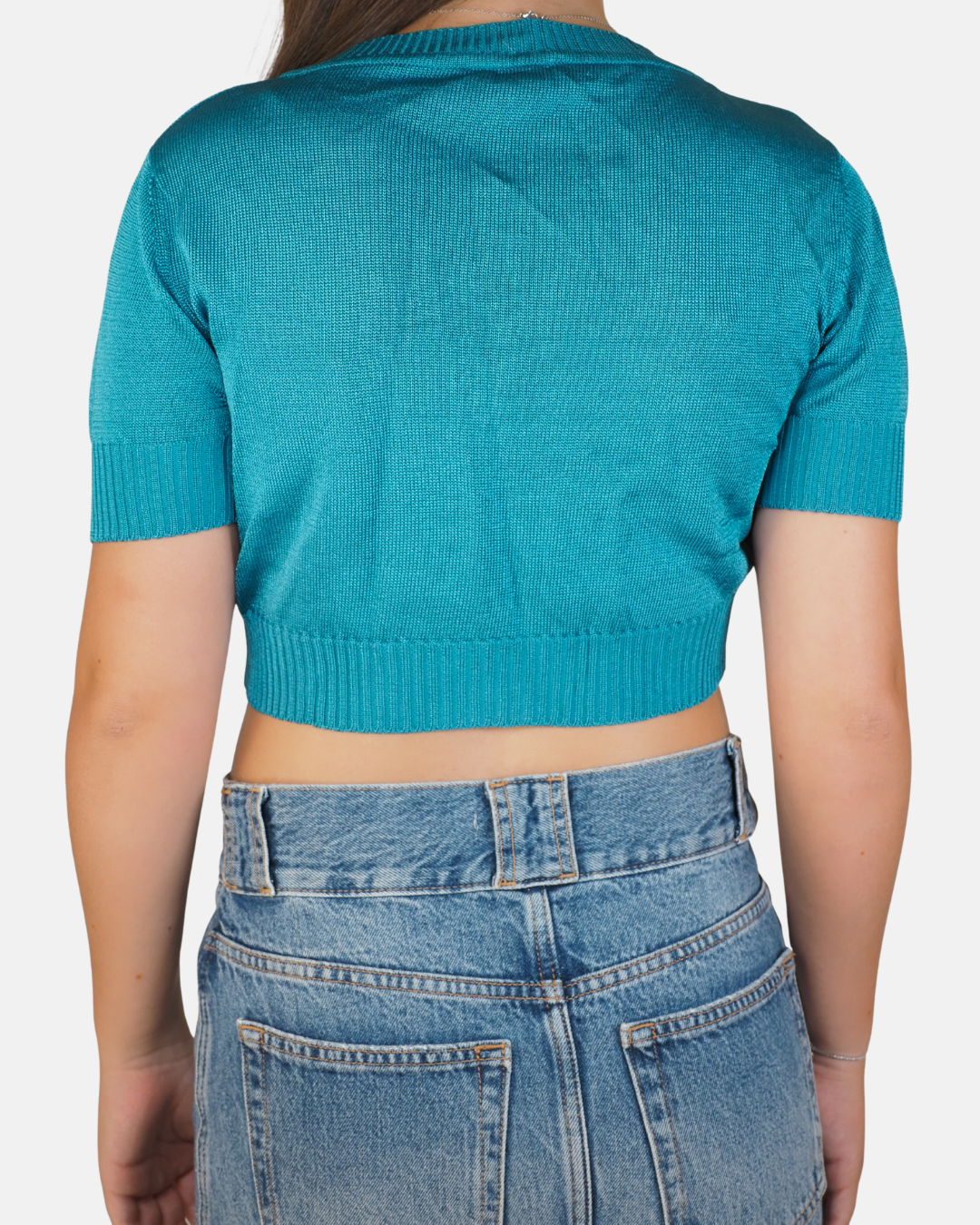 Y2K Turquoise Metallic Cropped Cardigan - Luis Lavendel