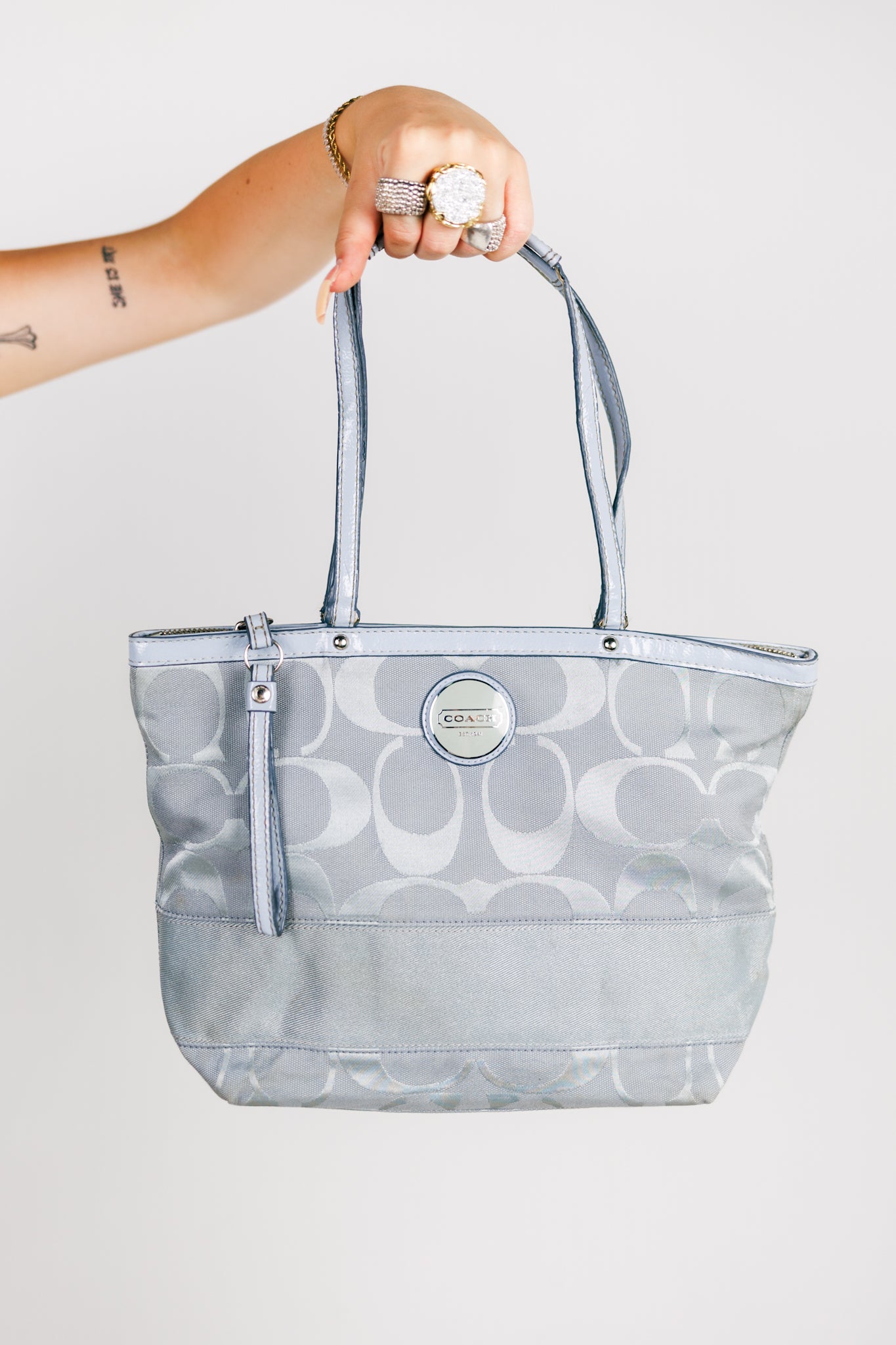 Coach Signature Stripe Jacquard Baby Blue Tote