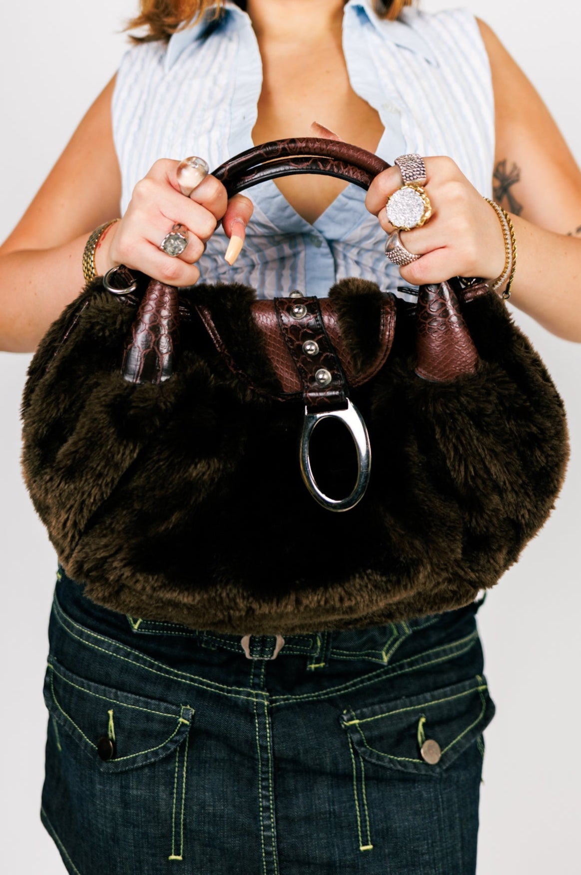 Sofia Creations Faux-Fur & Croc-Embossed Hobo