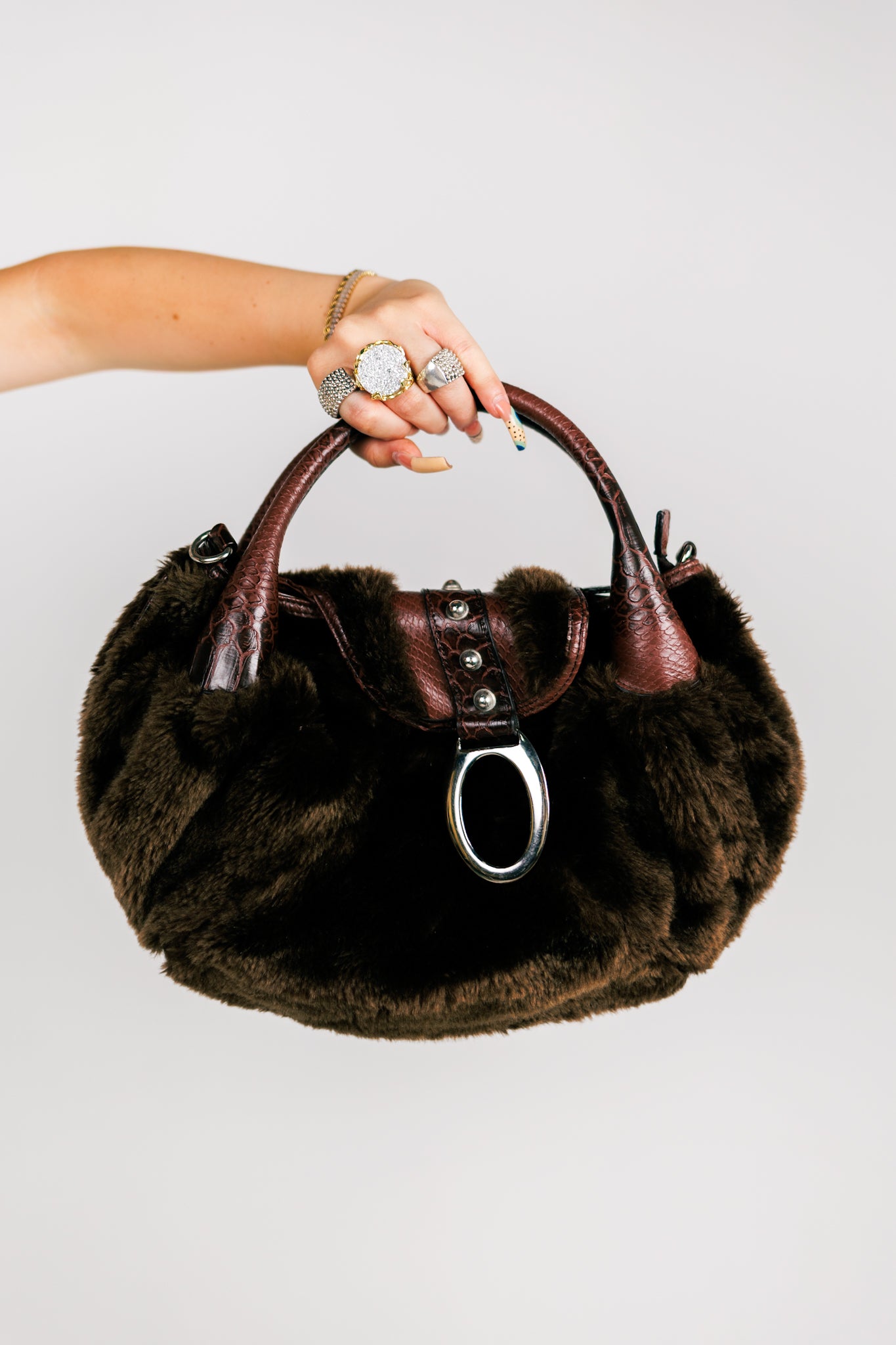Sofia Creations Faux-Fur & Croc-Embossed Hobo