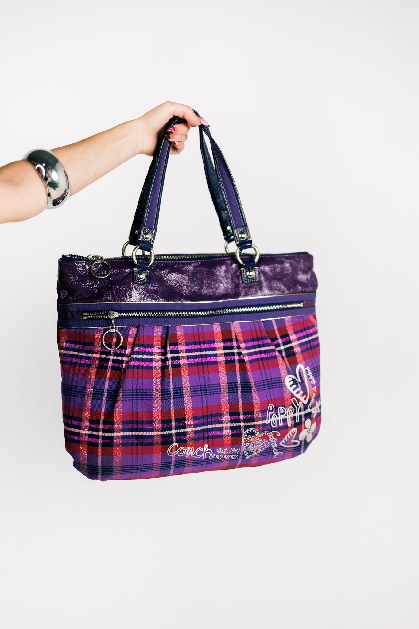 Coach Poppy Tartan Plaid “Glam” Tote