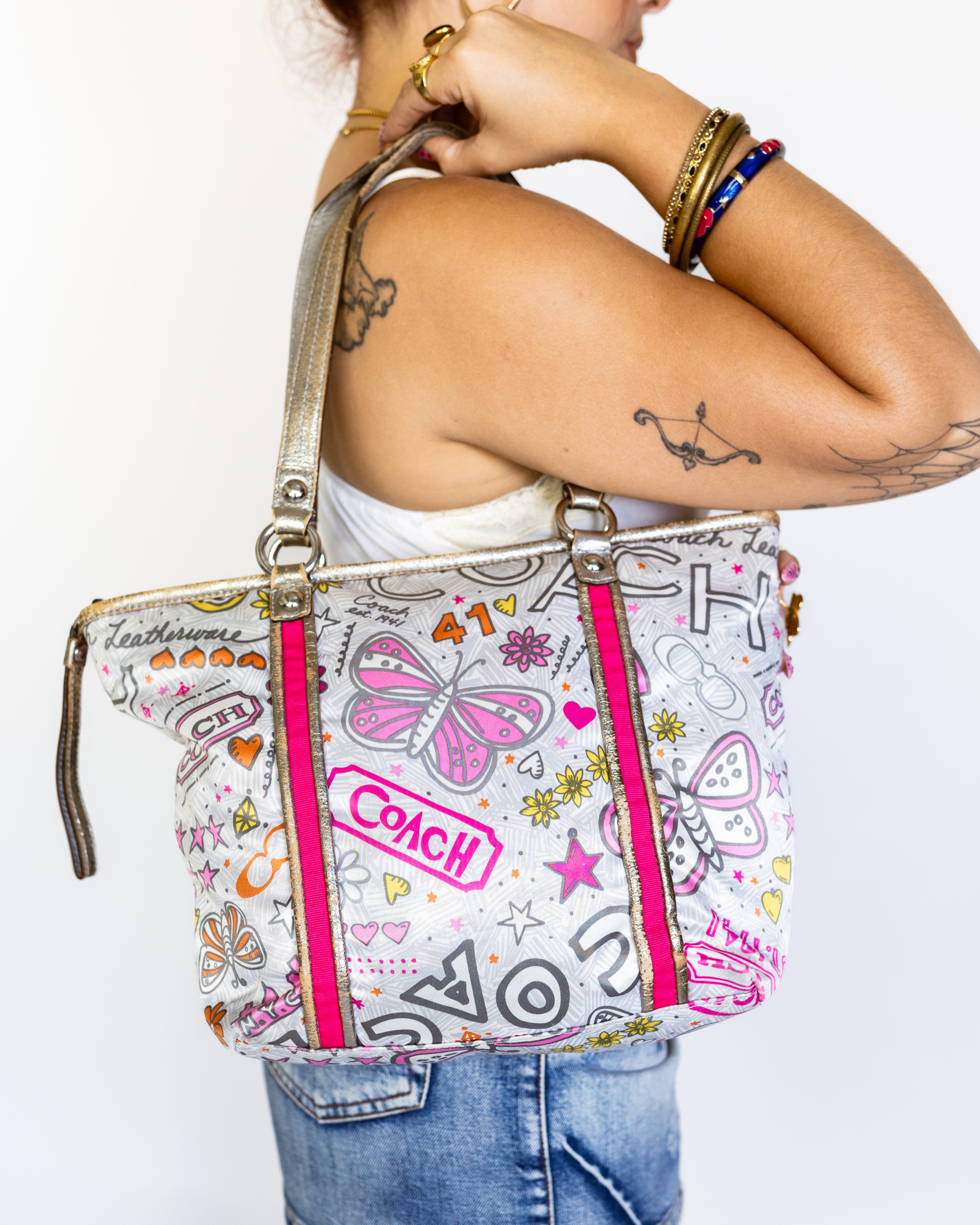 Multicolour Graffiti Butterfly Poppy Coach Tote