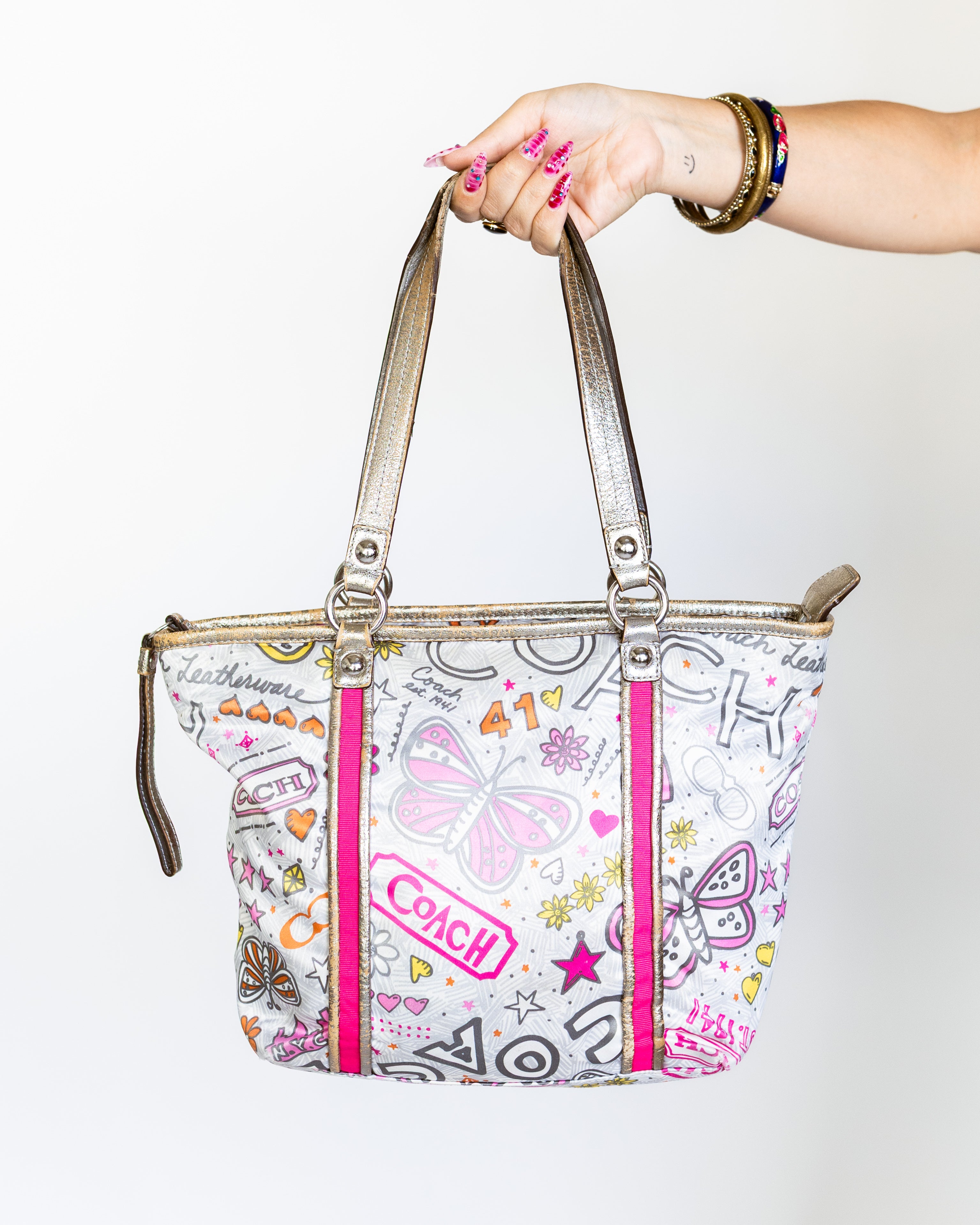 Multicolour Graffiti Butterfly Poppy Coach Tote