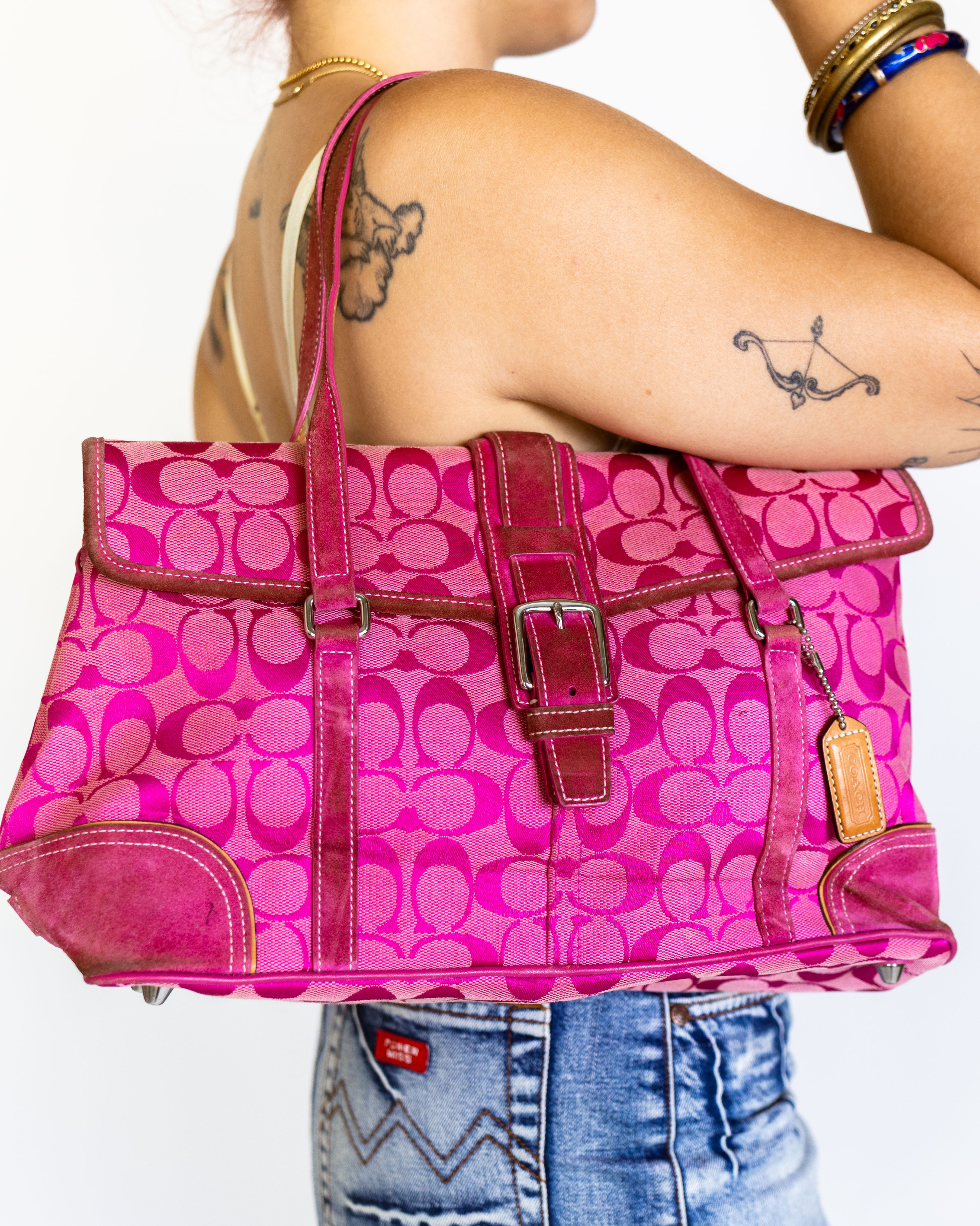Hot Pink Signature Buckle Flap Coach Tote