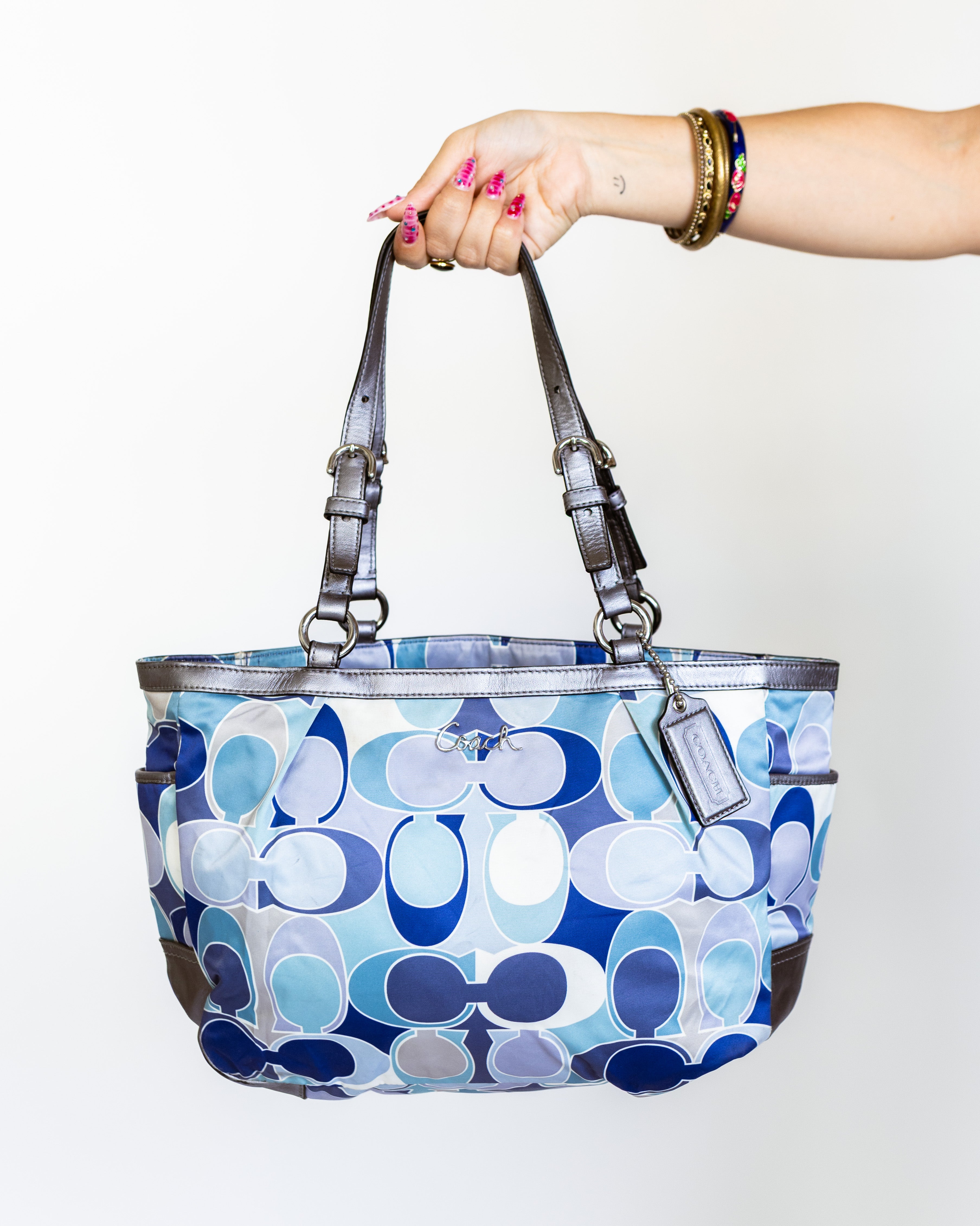 Blue & Grey Multicolour Logo Poppy Coach Tote
