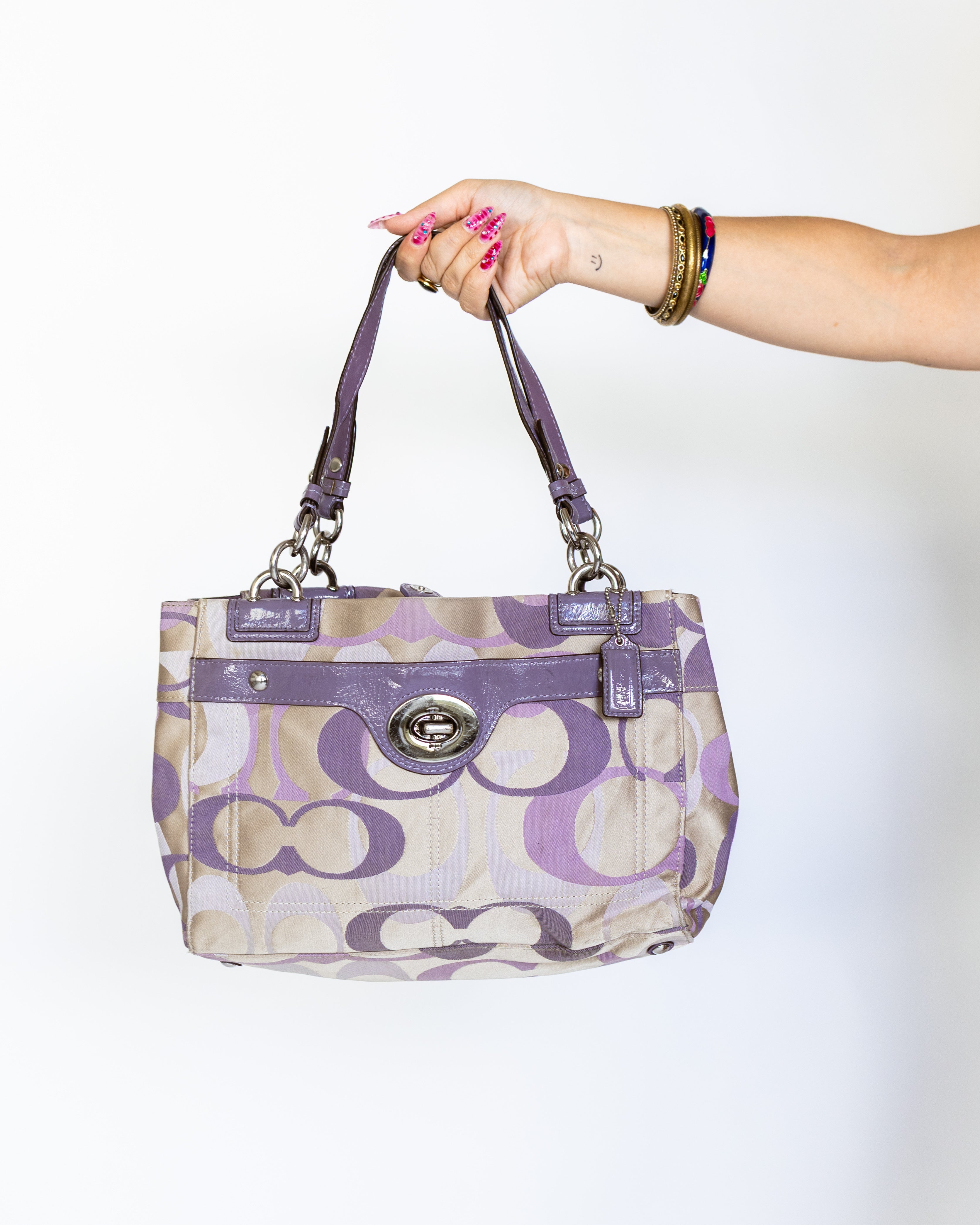 Lilac & Cream Turnlock Signature Coach Tote