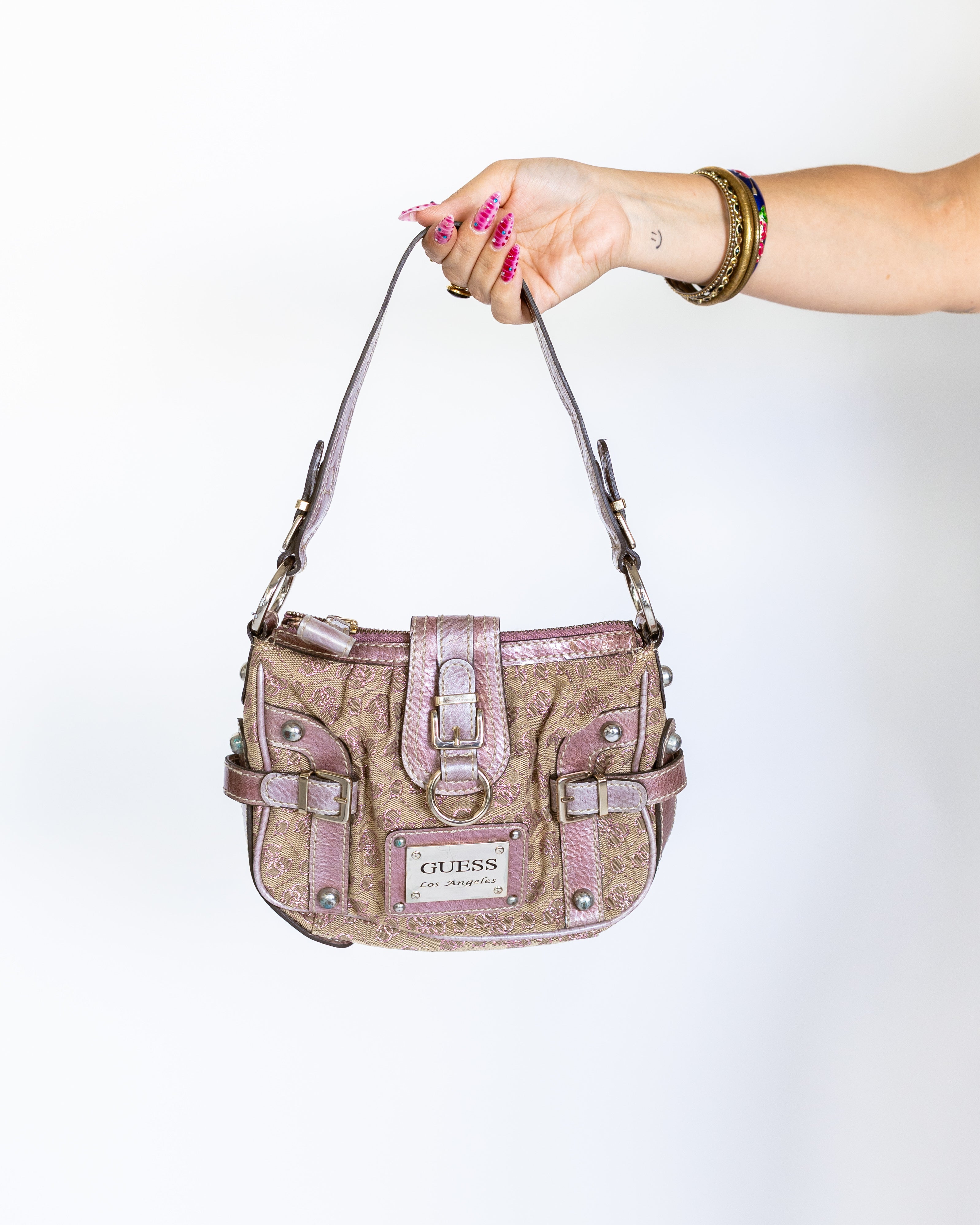 Rose Gold Guess Mini Buckle Shoulder Bag