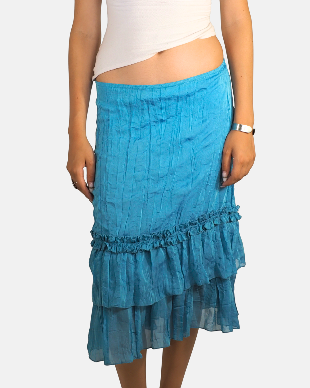 Turquoise Tiered Ruffle Midi Skirt - Good Look