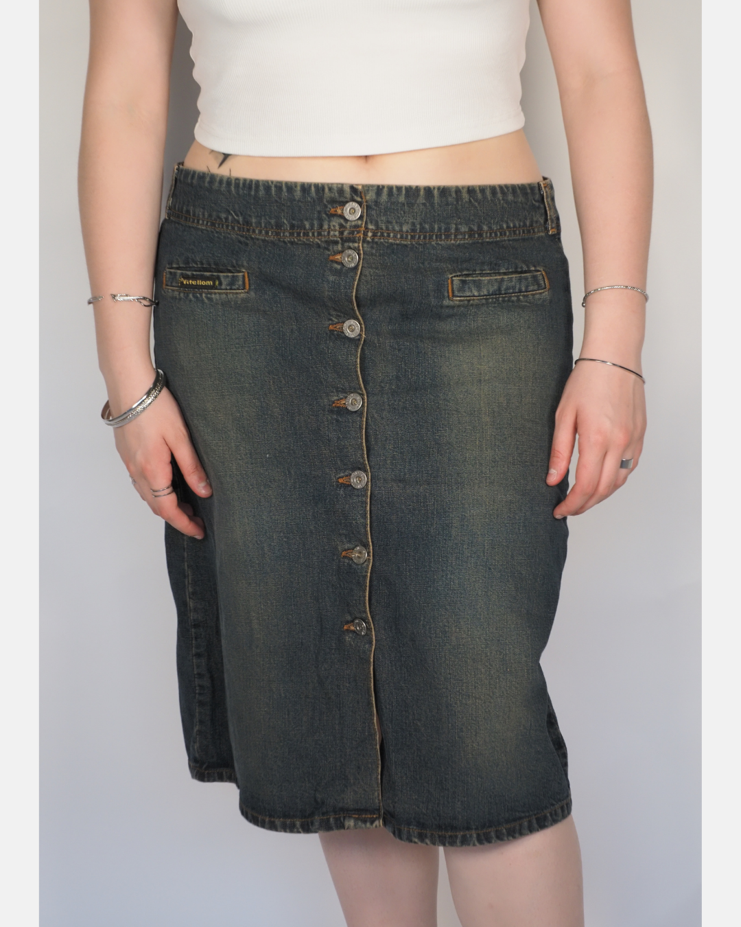 Y2K Button-Up Denim Midi Skirt – Vitellom