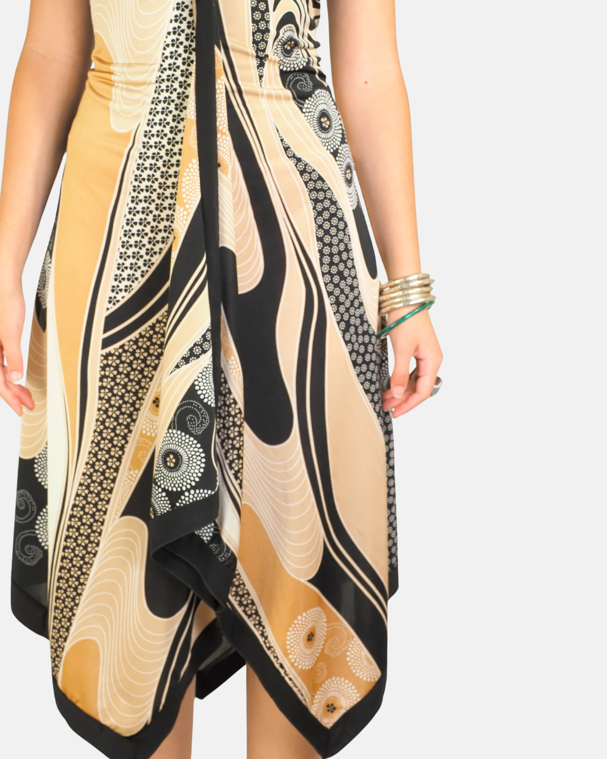 Black & Coral Abstract Handkerchief Dress - Sandro Ferrone