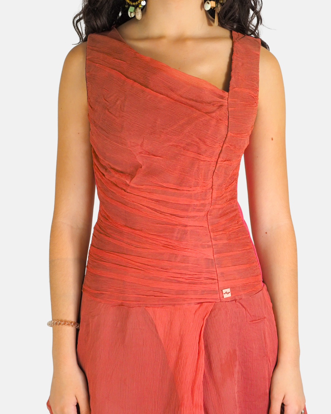 Terracotta Ruched Layered Midi Dress - Giorgia & Johns