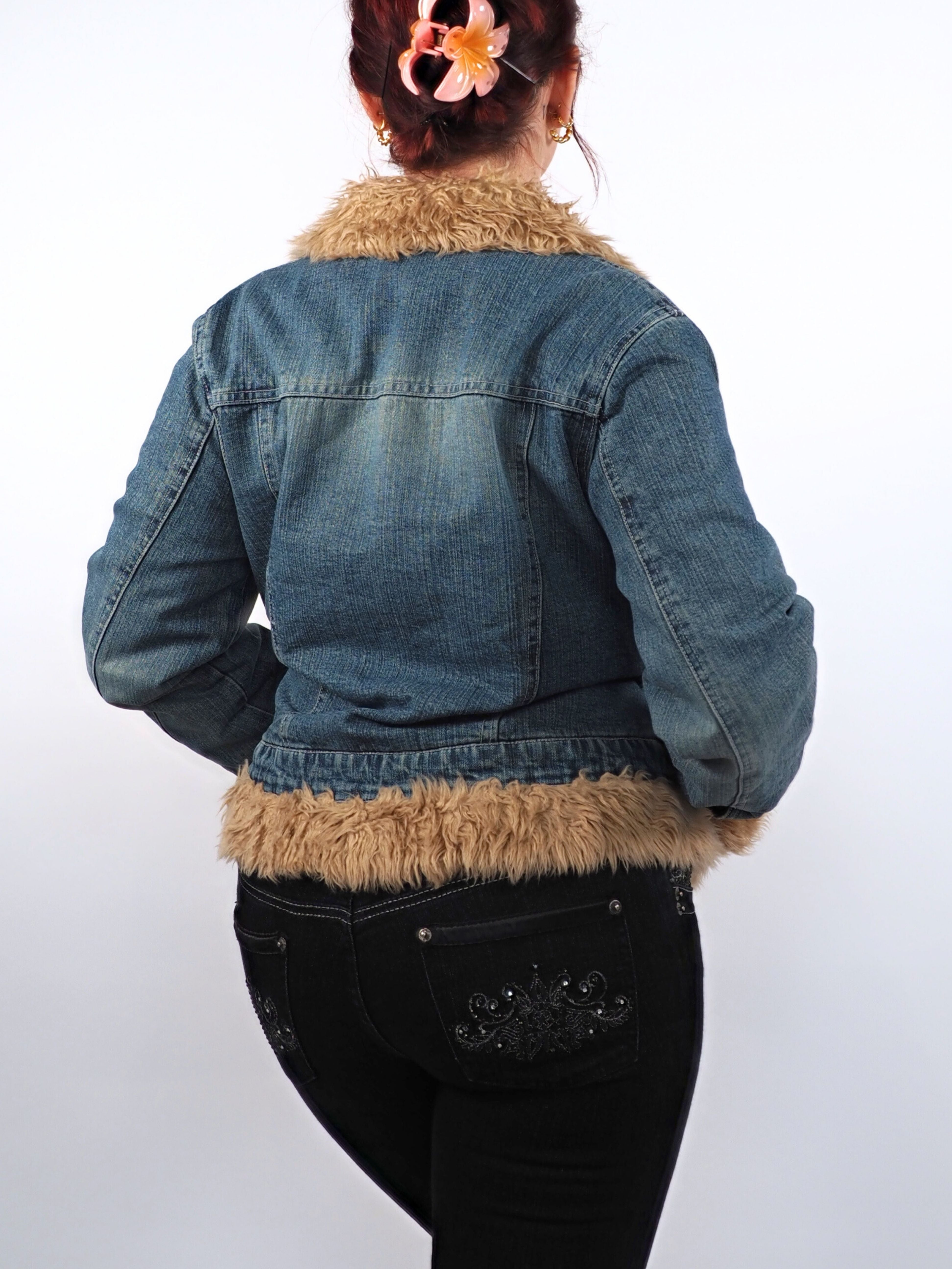 Vintage Castro Y2K Denim Jacket with Fur Detailing