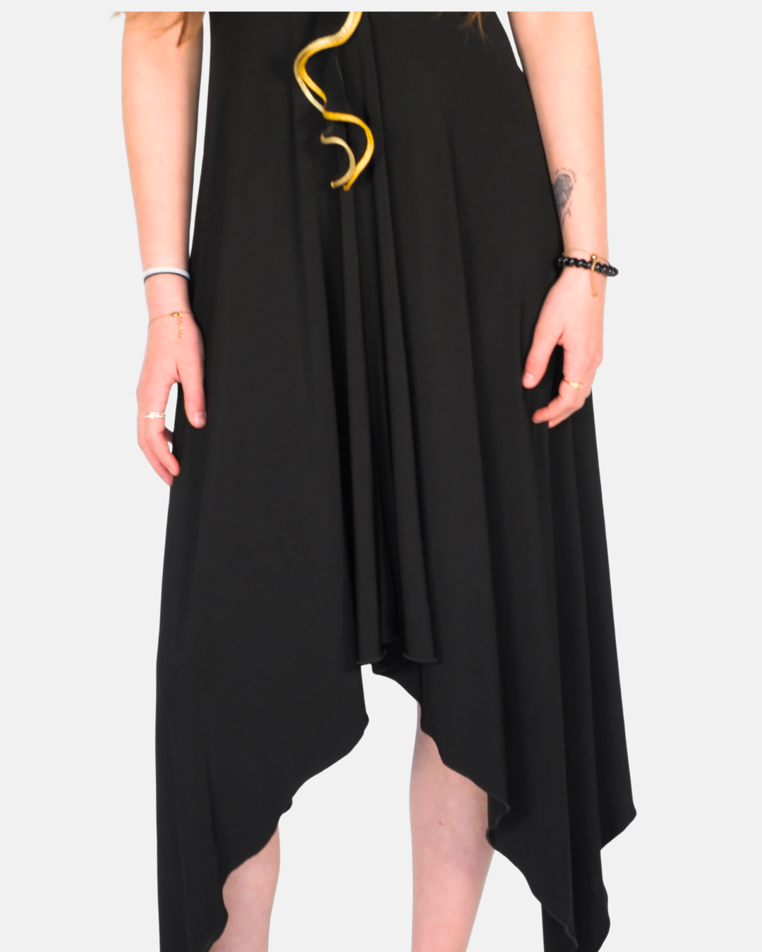 Fia Fashion Black Asymmetric Ruffle Midi Dress