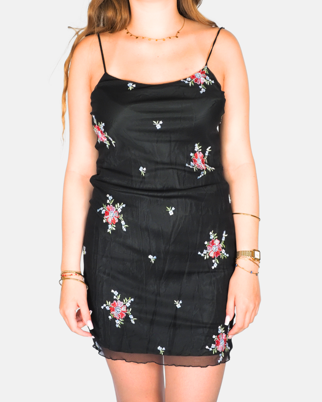 Black Embroidered Mesh Slip Dress by Francesca Caretti