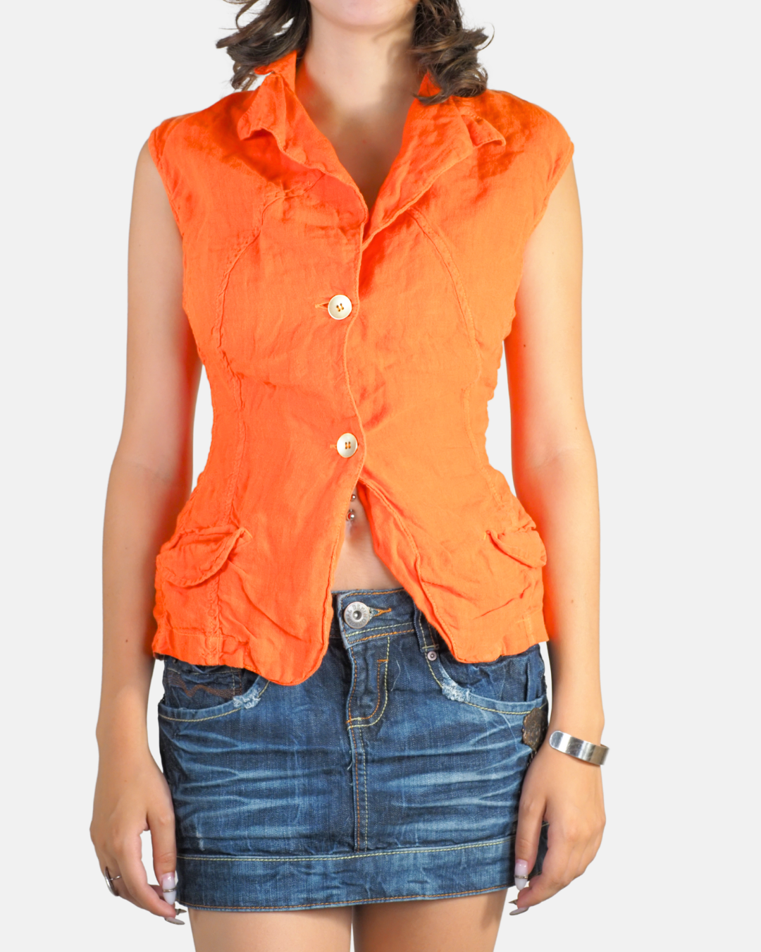 Y2K Funky Orange Fitted Vest Shirt