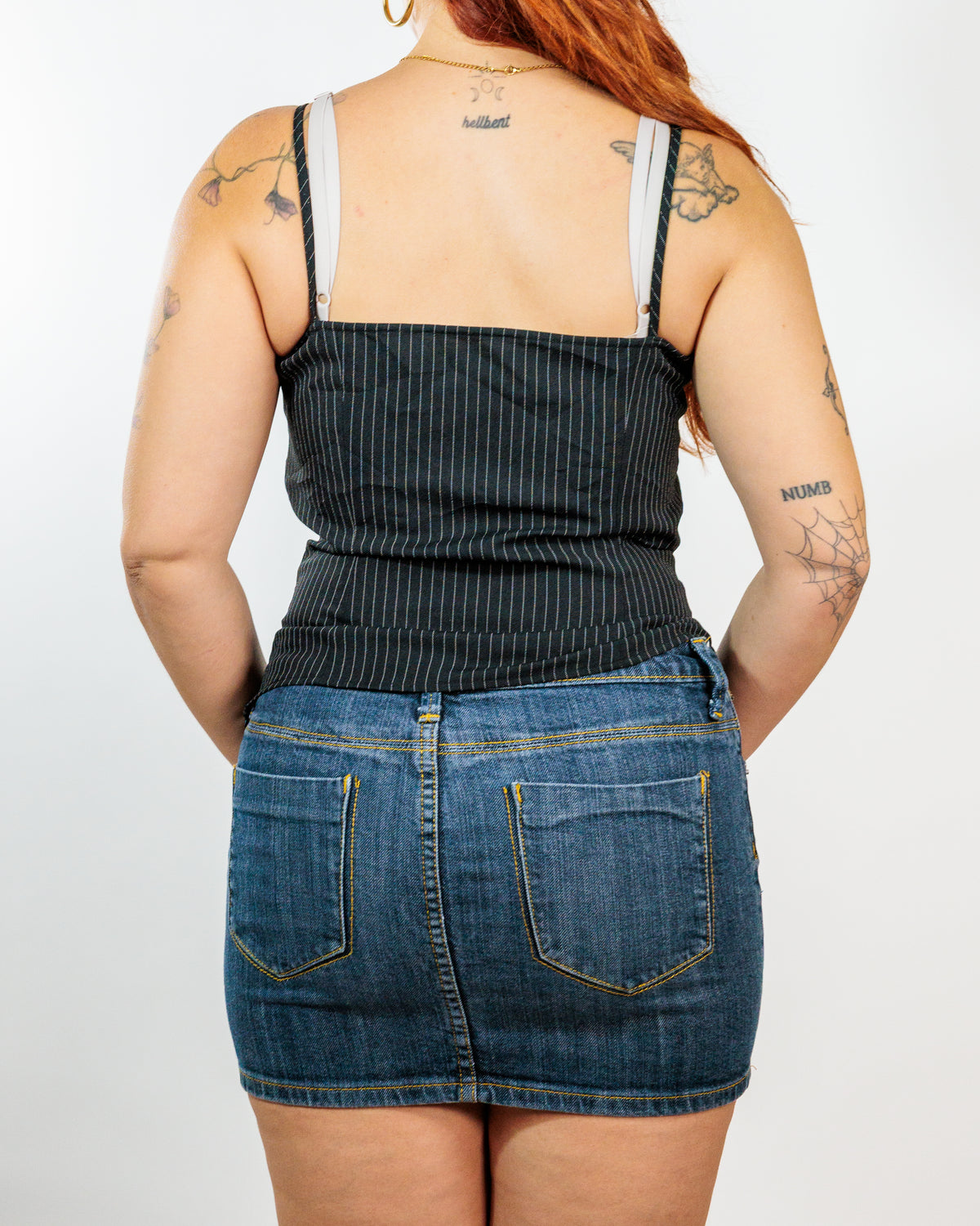Charcoal Grey Pinstripe Lace Trim Cami Top
