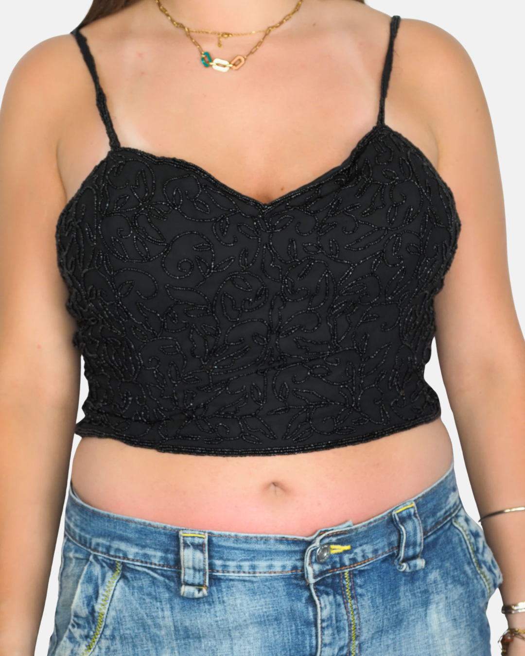 Black Beaded Corset Cami