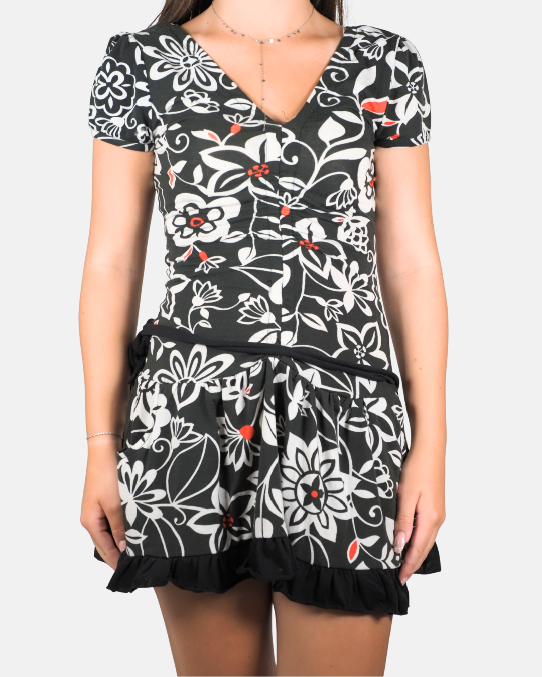 Monochrome Bloom Mini Dress - New Woman