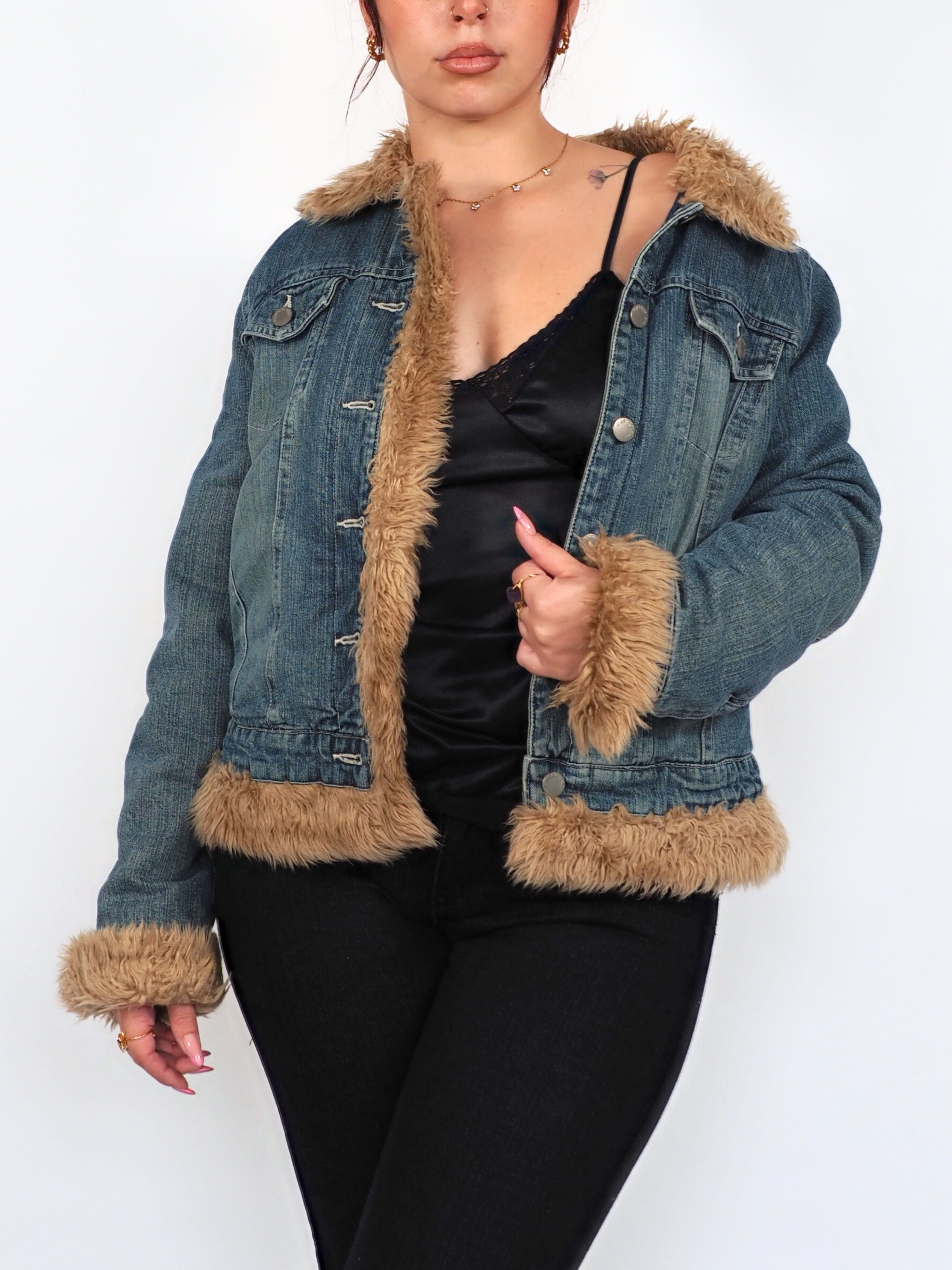 Vintage Castro Y2K Denim Jacket with Fur Detailing